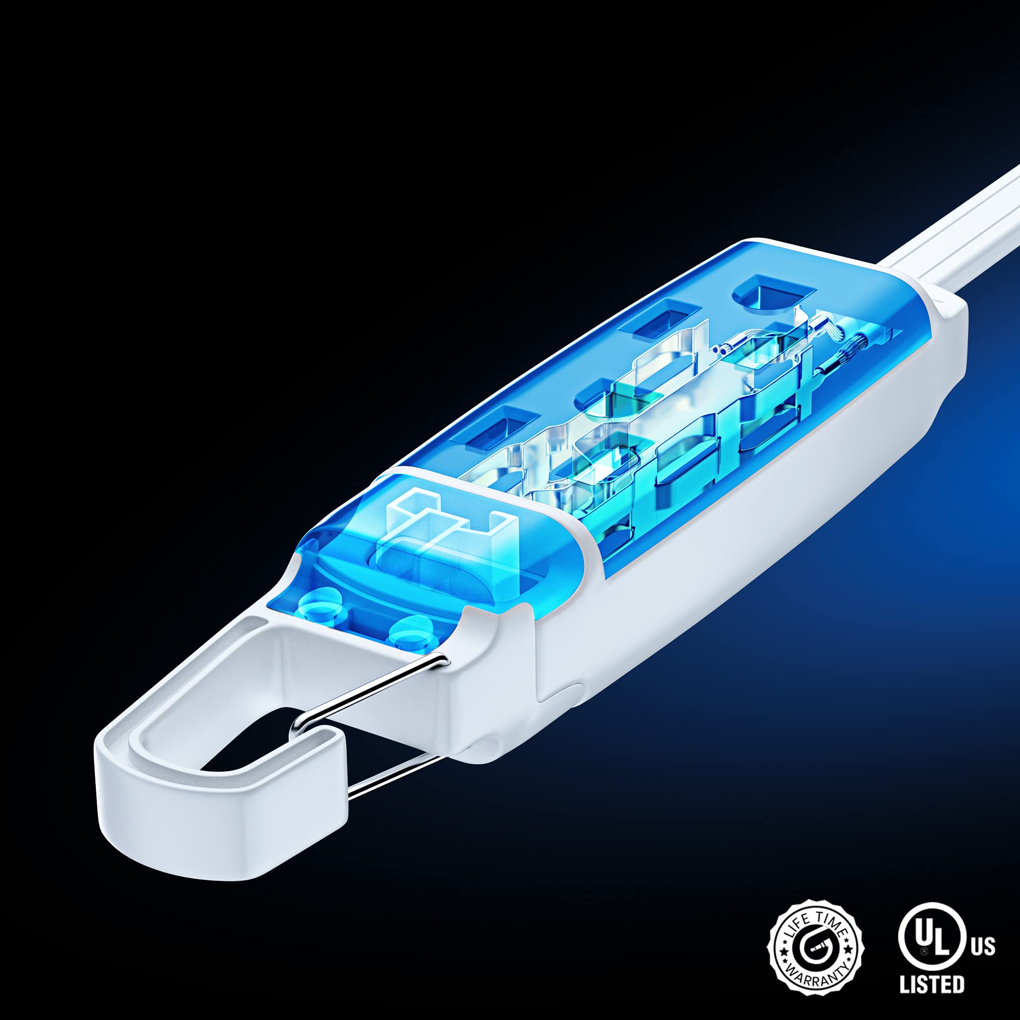 Maximm 360 Rotating Flat Plug Extension Cord With A Removable Hook, White Extension Cord 3 Ft (16 Gauge) Ul Certified