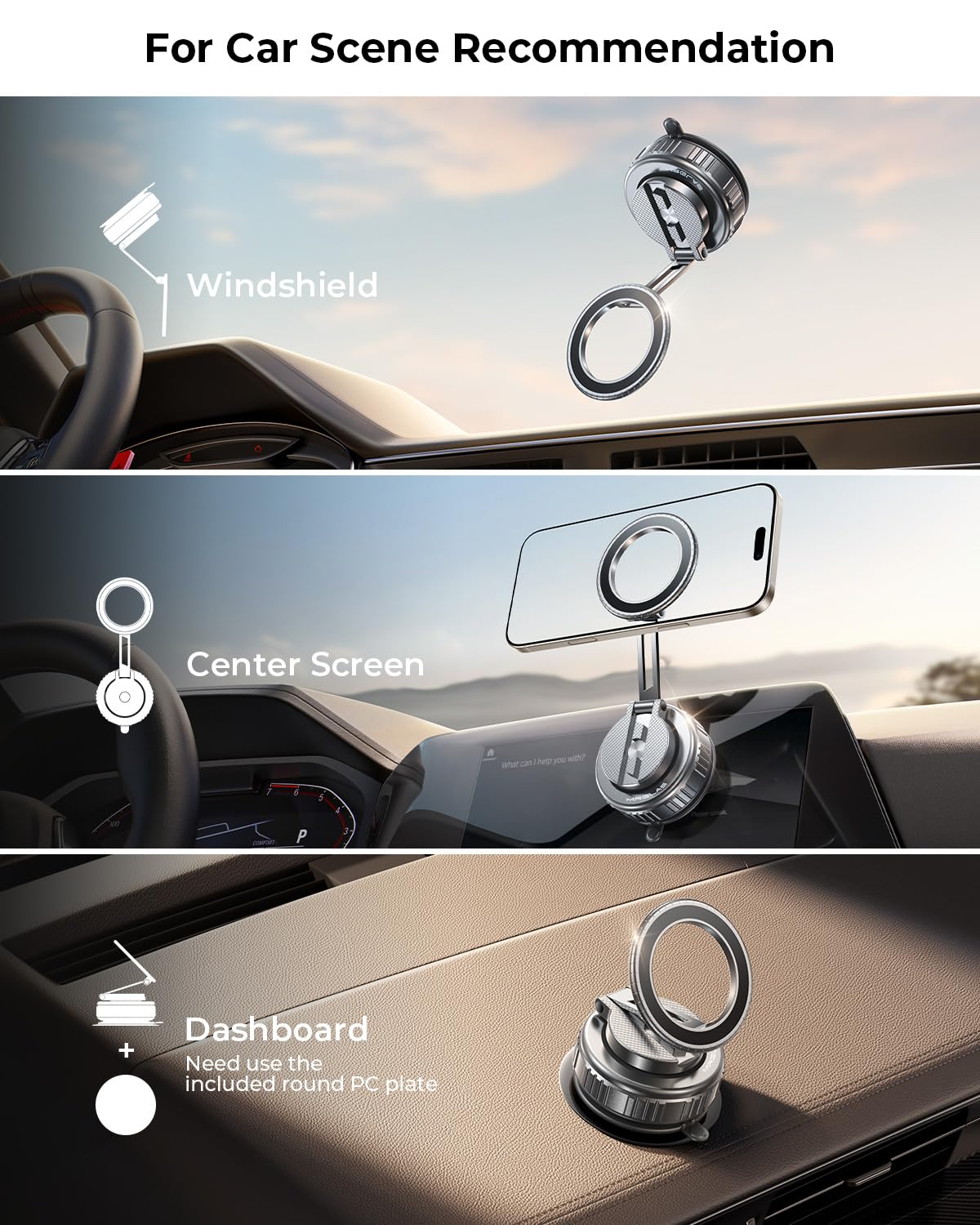 Mrglas 2025 Upgraded 360 Rotation Vacuum Magnetic Phone Holder Stand,For Magsafe Suction Cup Phone Mount [89+Lbs Strongest Sucti