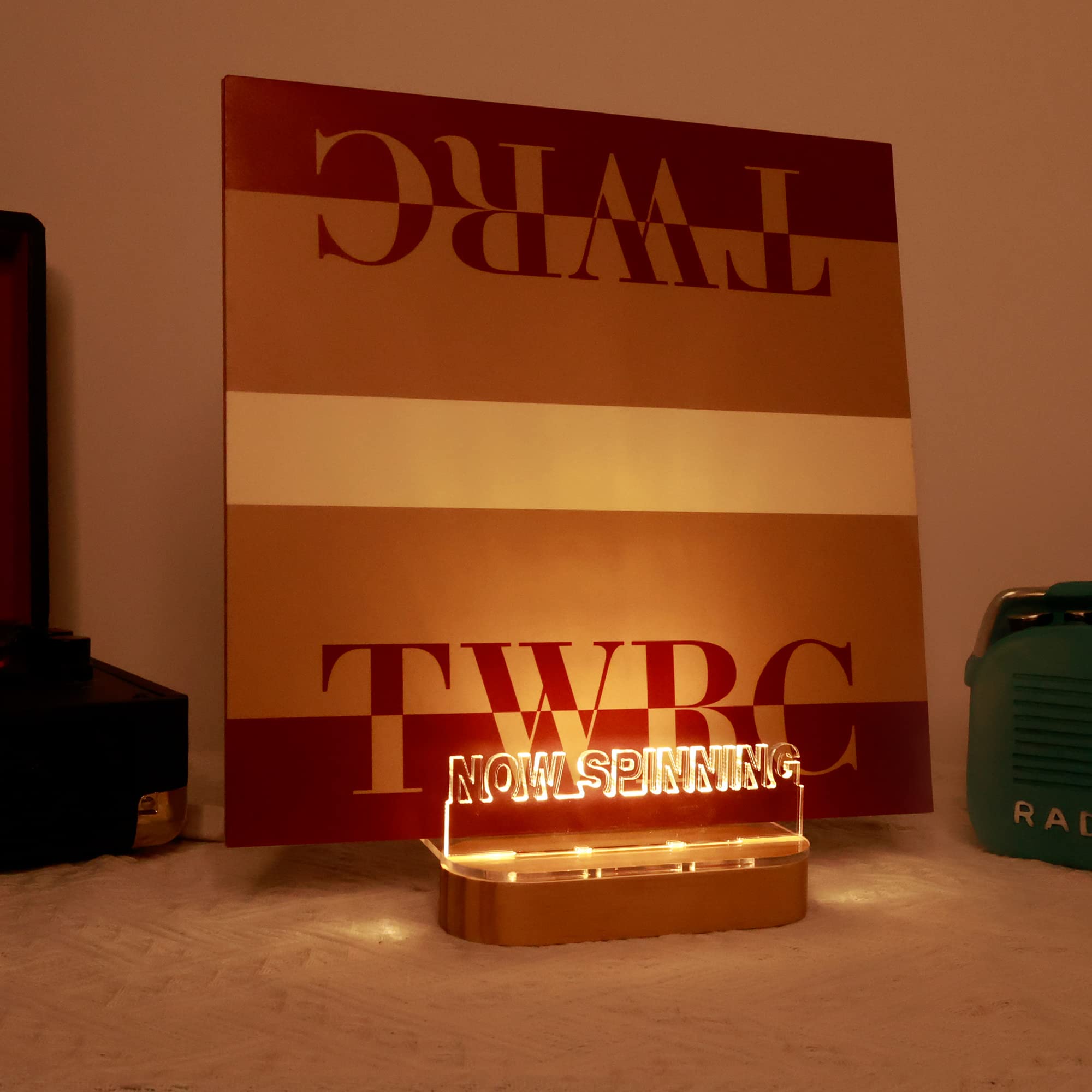 Ammonite Light Up Now Spinning Vinyl Record Stand, Now Playing Record Stand Wooden Acrylic Holder For Vinyl Album Display And St