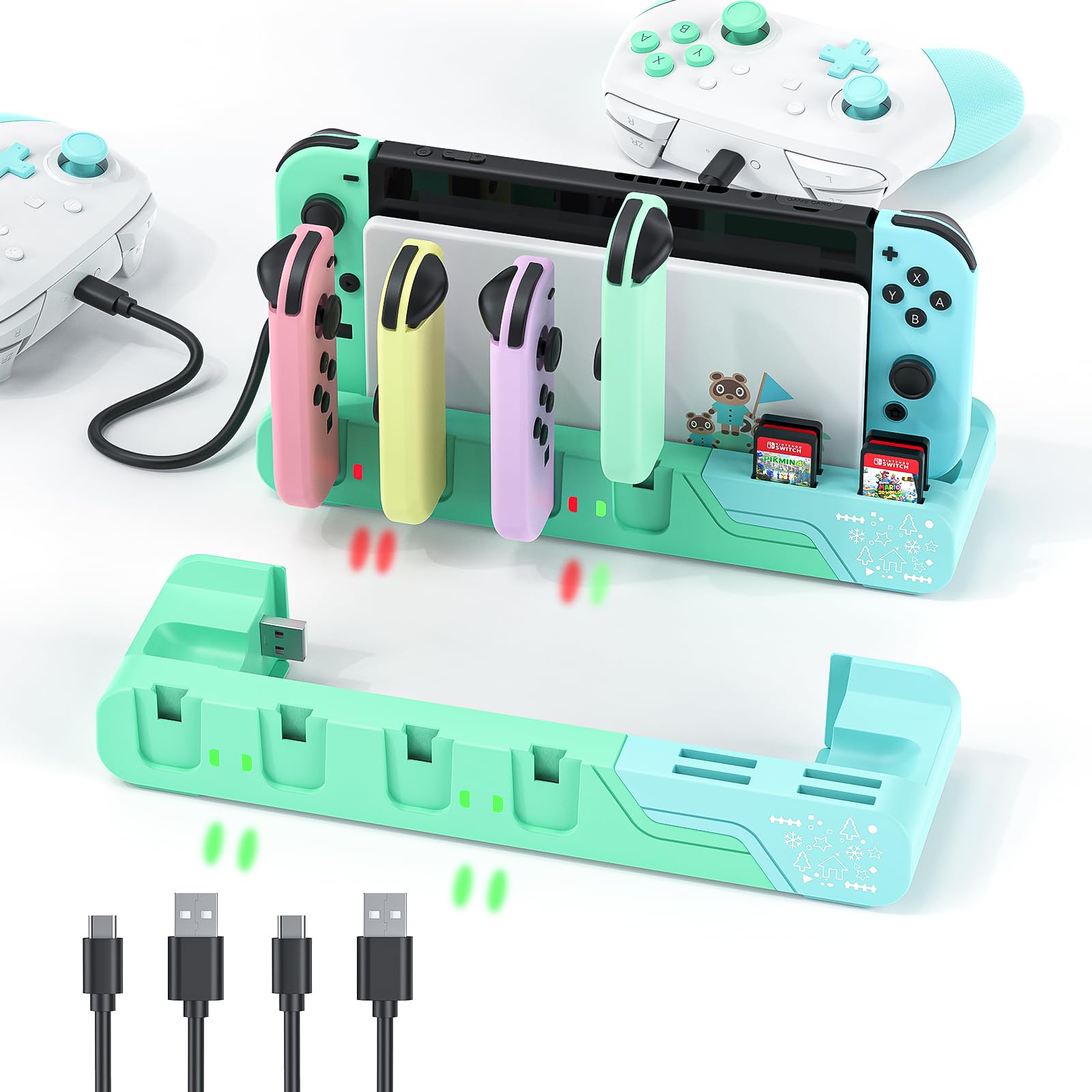MLIFEMFUL Switch Controller Charging Dock - Animal Crossing & Switch OLED Model Joycons, Charges up to 6 Joycons with Game Card 