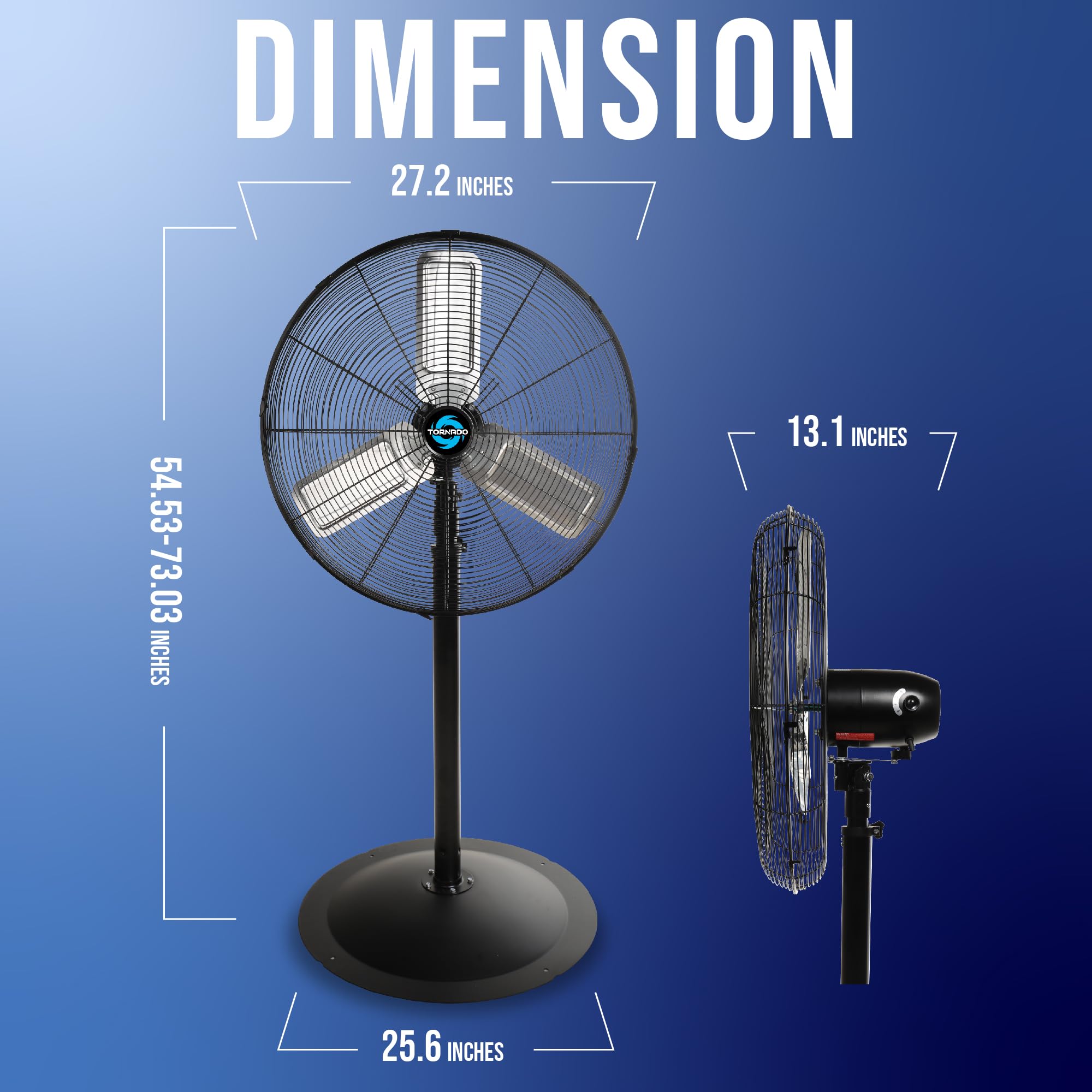 Tornado 24 Inch High Velocity Oscillating Metal Pedestal Fan Commercial, Industrial Use 3 Speed 7600 Cfm 1/4 Hp 6.6 Ft Cord Ul S