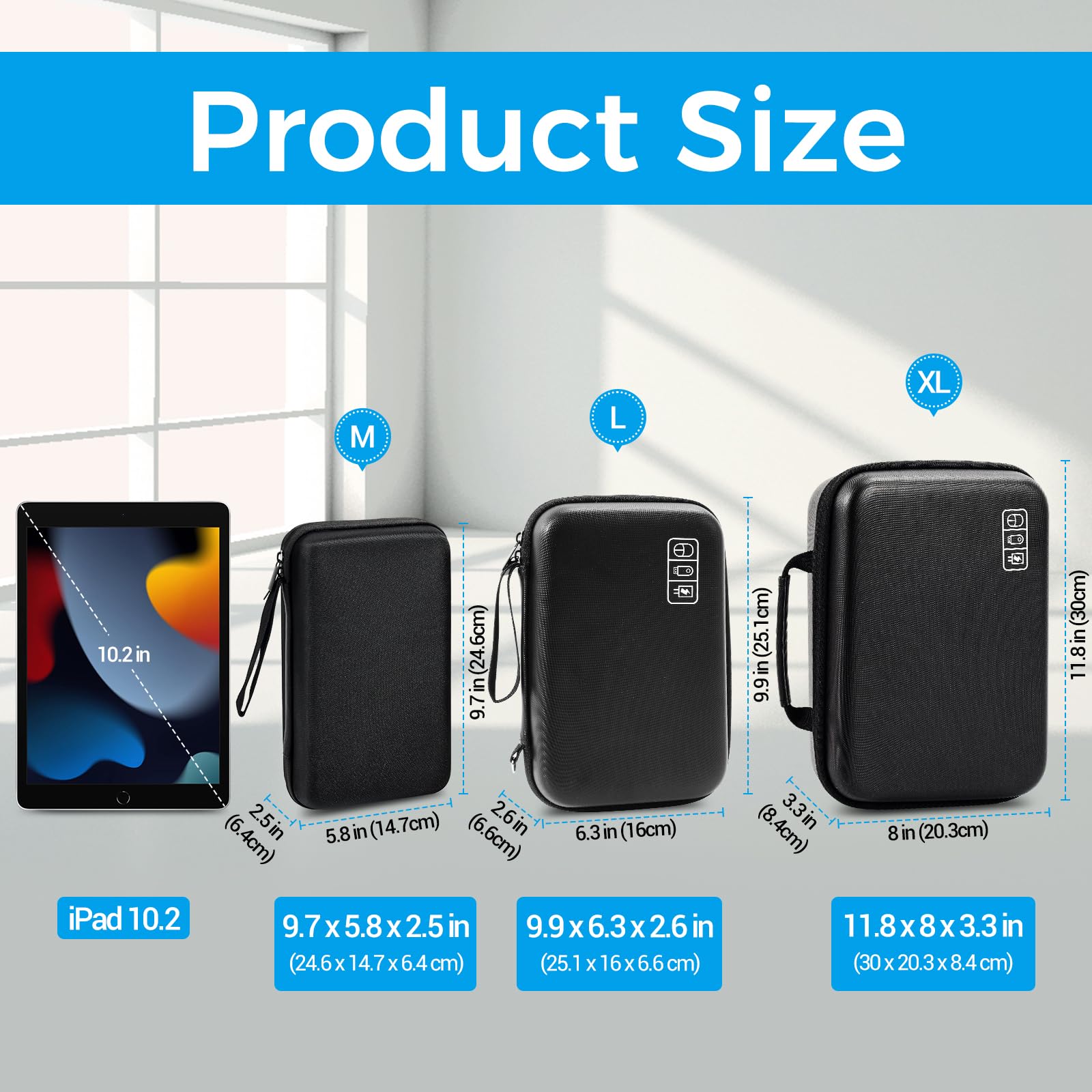 Procase Hard Travel Electronic Organizer Case For Macbook Power Adapter Chargers Cables Power Bank Apple Magic Mouse Apple Pencil Usb Flash Disk Sd Card Small Portable Accessories Bag  Xl, Black