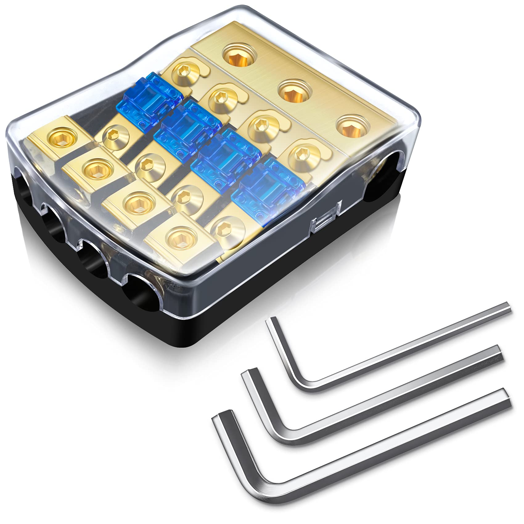 Bulvack 4 Way Mini Anl Fuse Holder, Copper 0/2/4 Gauge To 4/6/8 Gauge 60 Amp Fuse Distribution Block For Car Truck Boat Audio St
