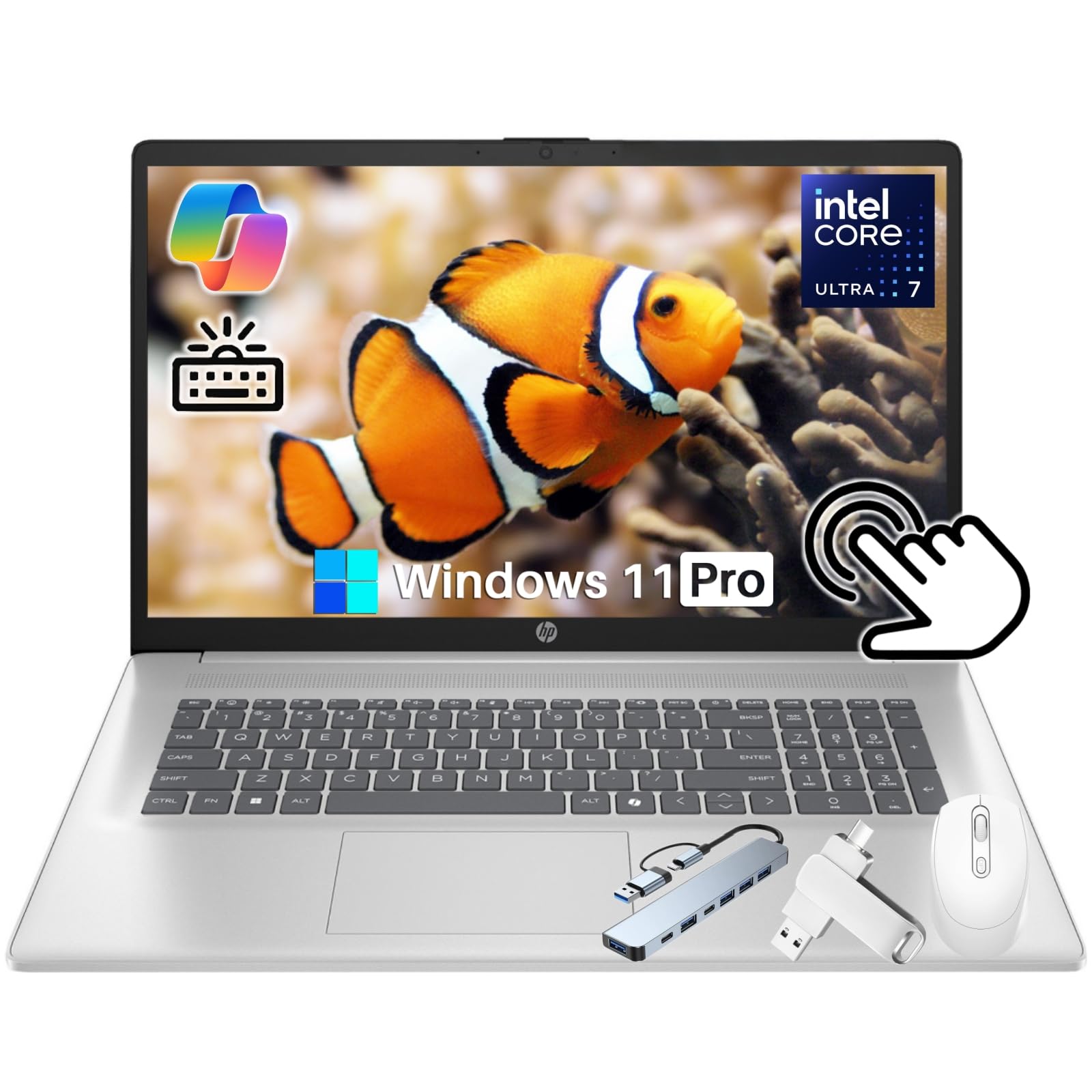 HP 17 inch Touchscreen Laptop 2025 New, 17.3 Touchscreen Anti-Glare HD+ Display, Backlit Keyboard, Intel Ultra 7 255U(Up to 5.2G
