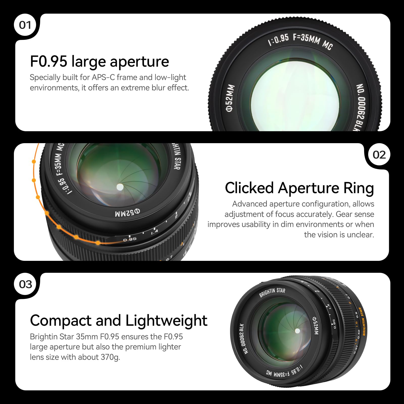 Brightin Star 35Mm F0.95 Aps C Manual Focus Prime Lens For Fujifilm Xf Mount Mirrorless Cameras, Large Aperture Fixed Lens, Fit