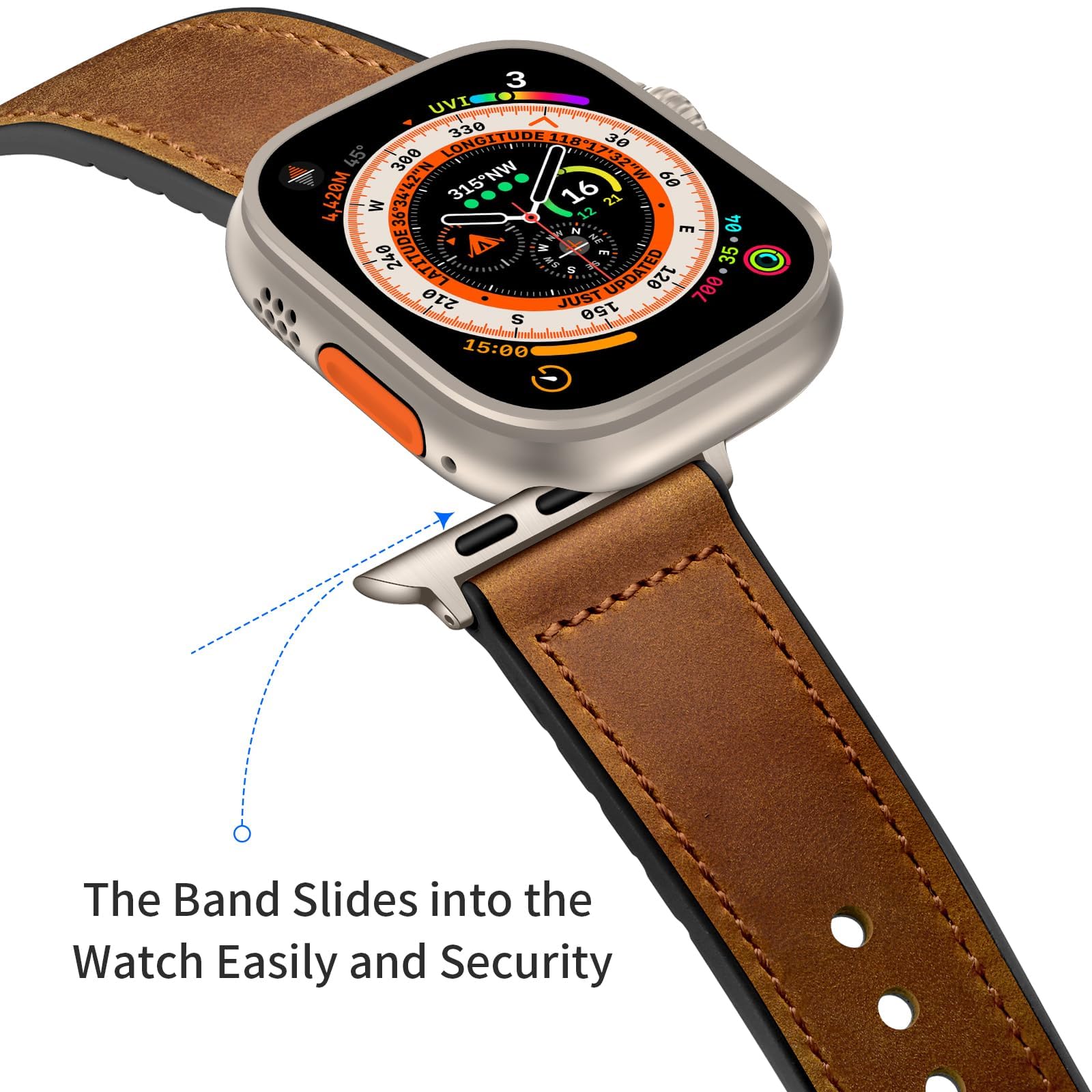 Ouheng Compatible With Apple Watch Band 49Mm/46Mm/45Mm/44Mm/42Mm, Sweatproof Leather And Rubber Hybrid Band For Iwatch Ultra 2/1