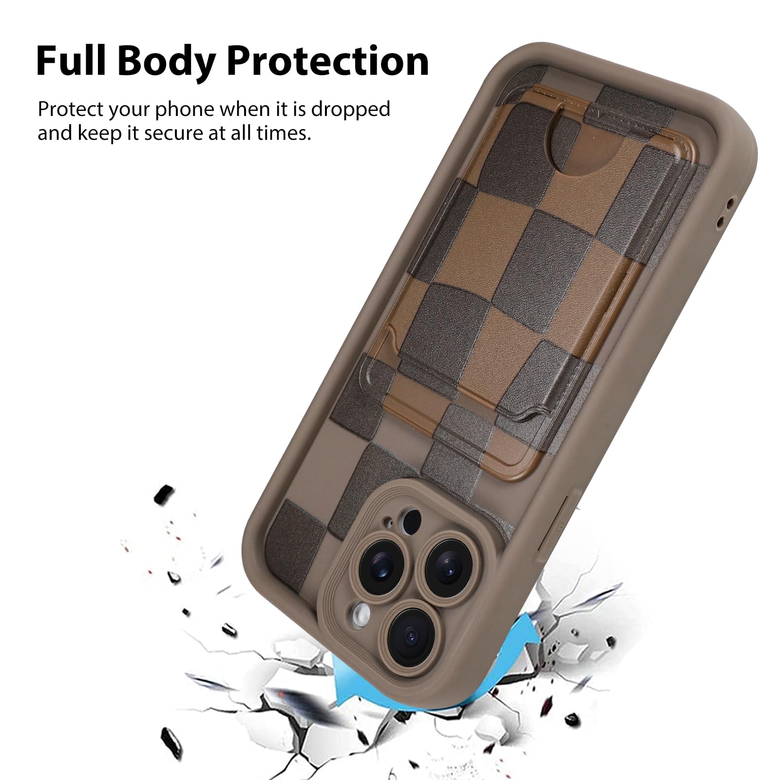 Kanghar Compatible With Iphone 14 Pro Case, Wallet Silicone Checkered Cute Pattern, Card Holder Camera Protection Soft Slim Shoc