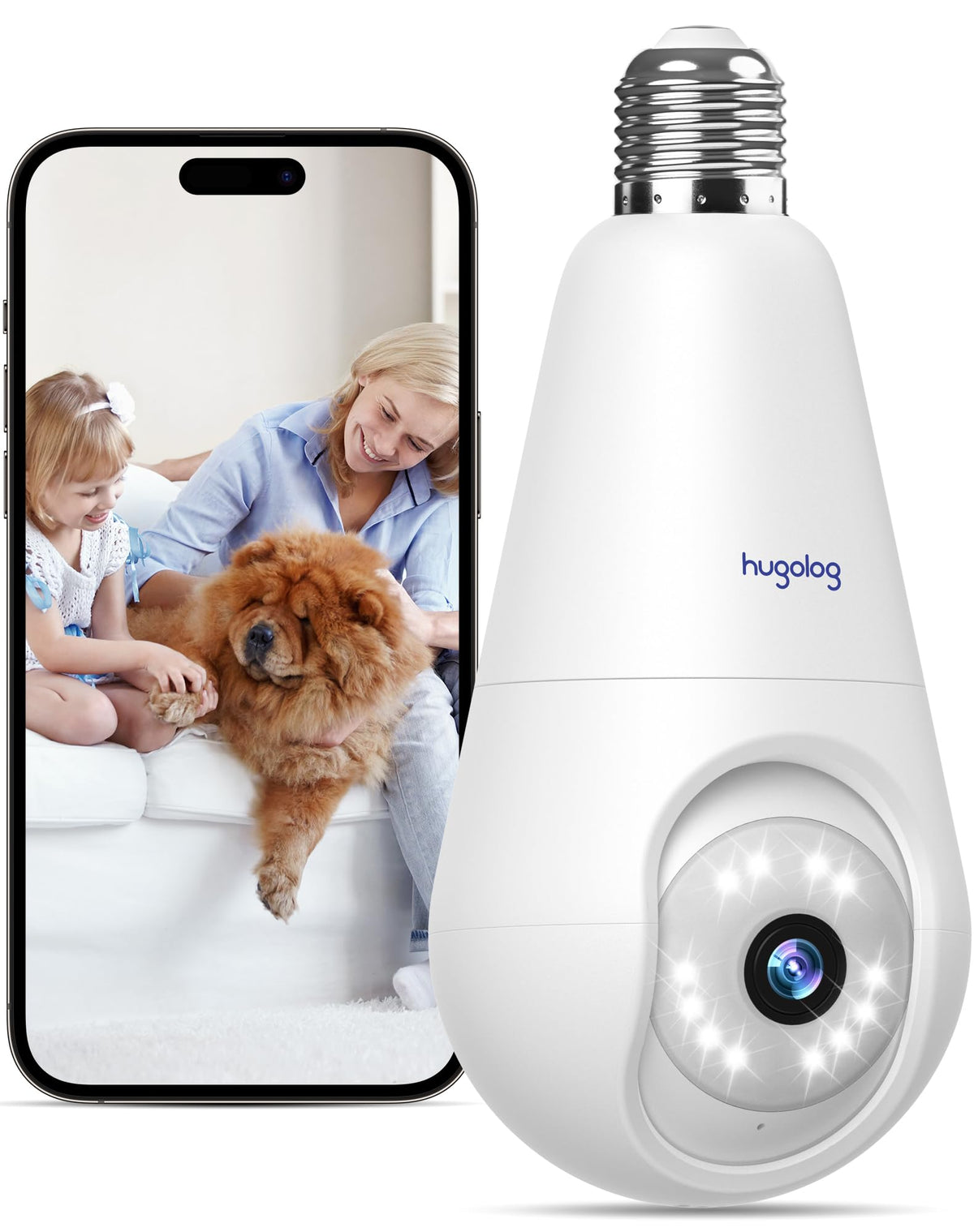 Hugolog 2K Light Bulb Security Cameras Wireless Outdoor 2.4Ghz Cameras For Home Security Indoor With Ai Motion Detection,Clear C