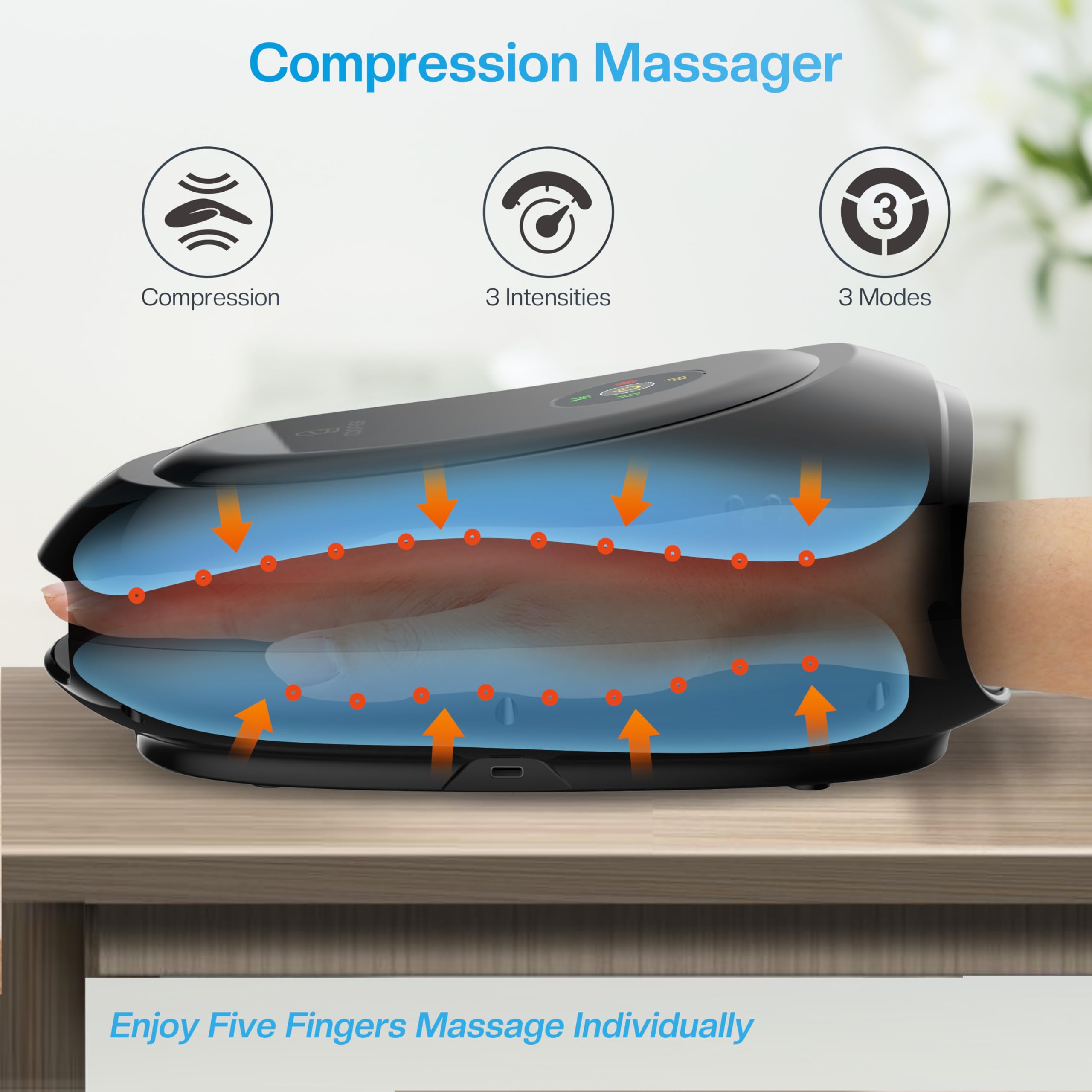 Comfier Hand Massager With Heat And Compression, Fsa Hsa Eligible Cordless Hand Massager With Intelligent App Control For Arthri