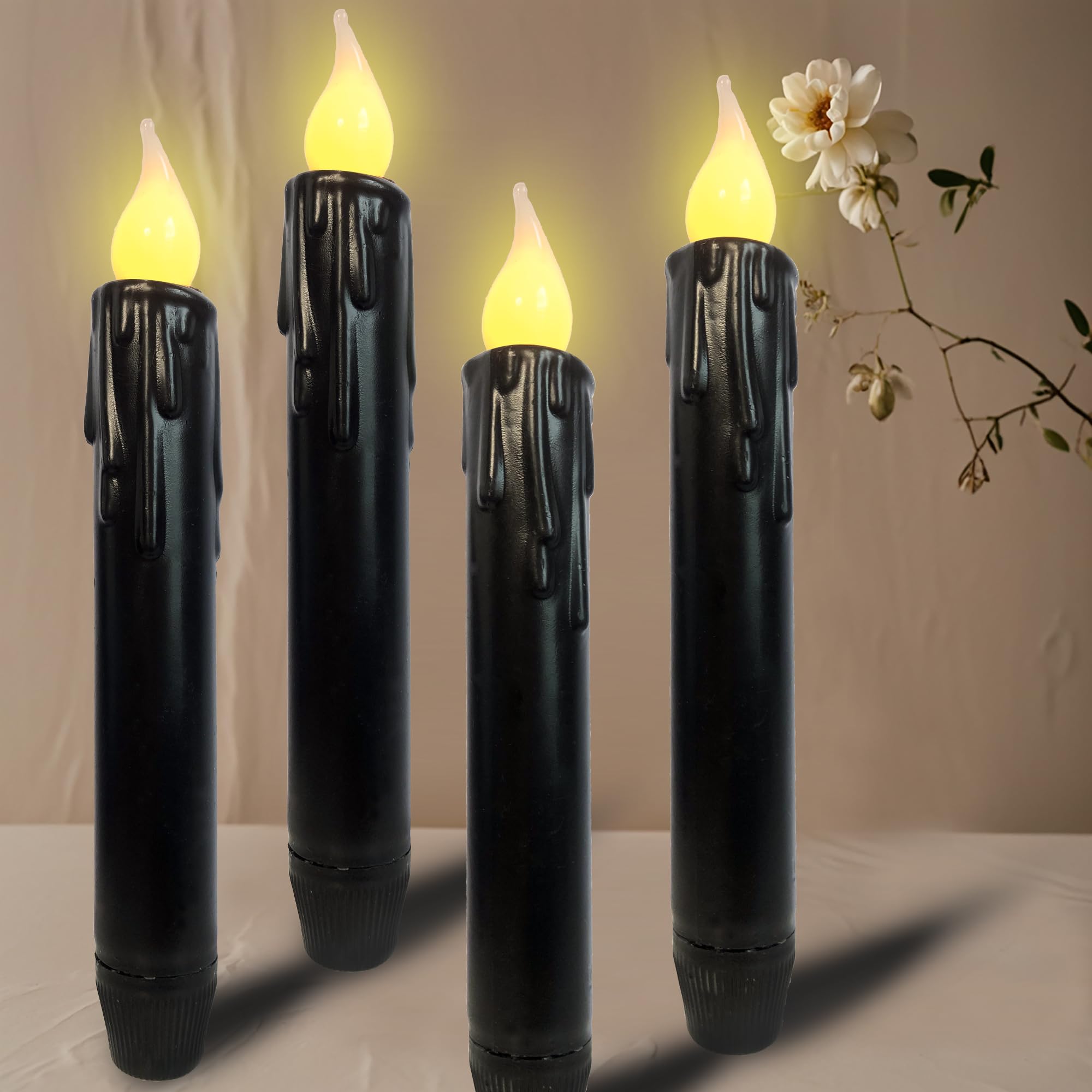 Lincountry.Primitive Black Wax Battery Operated Taper Candle Flickering Flame Realistic Flameless Taper Candle,6.75 Inch Electic
