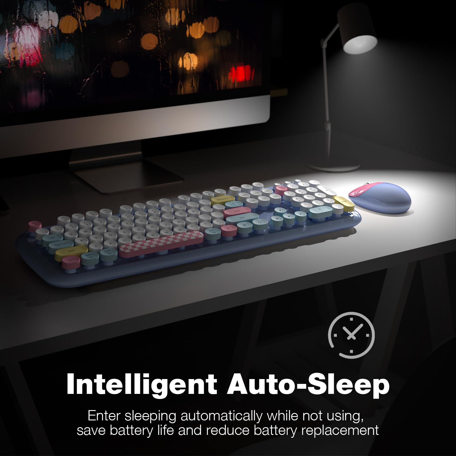 Wireless Keyboard And Mouse Combo, 2.4G Retro Typewriter Wireless Keyboard With Number Pad And Cute Ambidextrous Wireless Mouse
