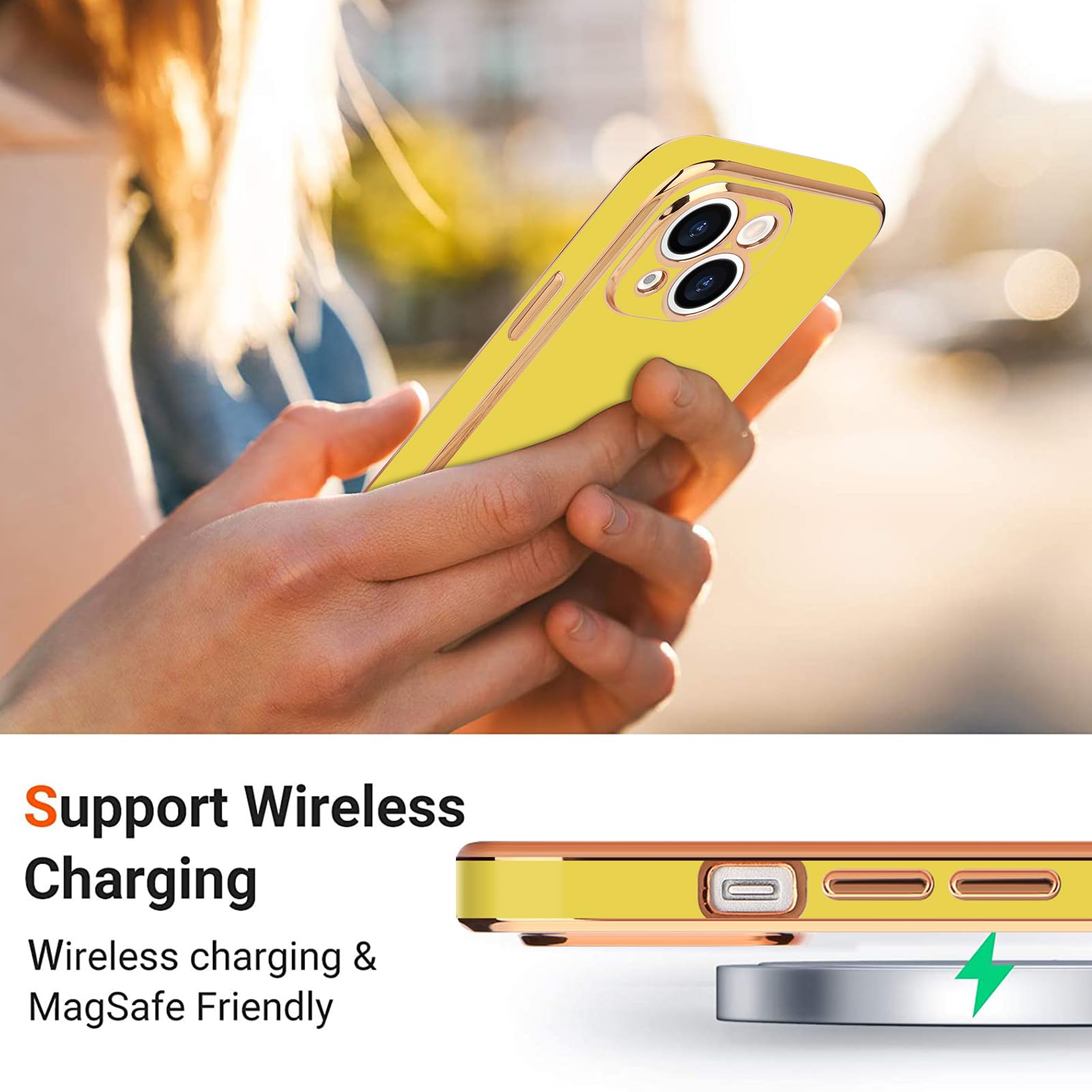 Teageo Compatible With Iphone 13 Case For Women Girl Cute Love Heart Luxury Bling Plating Soft Back Cover Raised Full Camera Pro