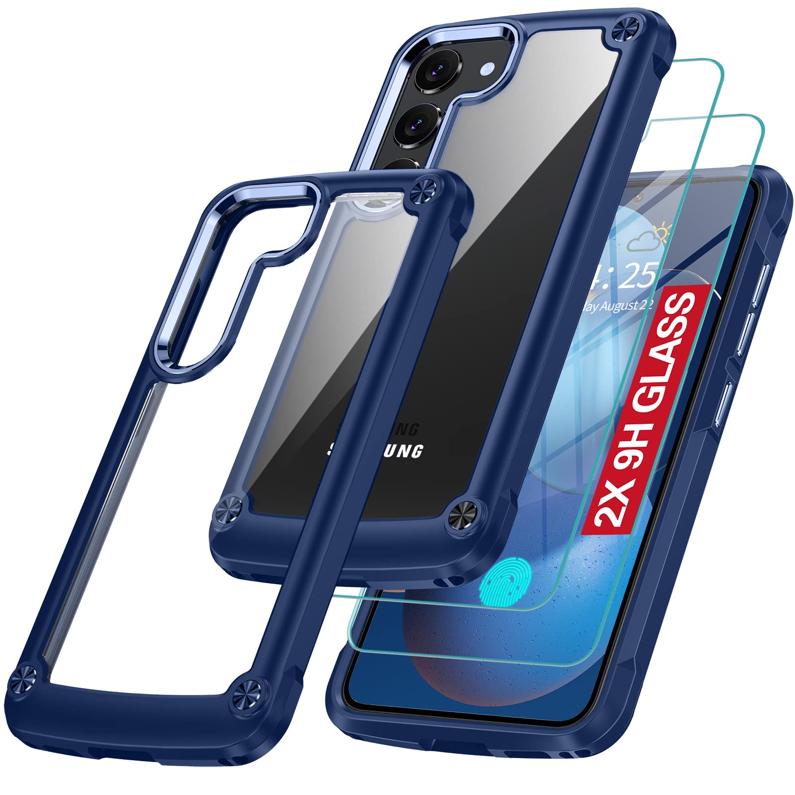 Oterkin for Samsung Galaxy S23 Plus Clear Case, 20X Anti-Yellowing, with 2 Tempered Glass Screen Protectors, 4 Airbags, 10FT Dro