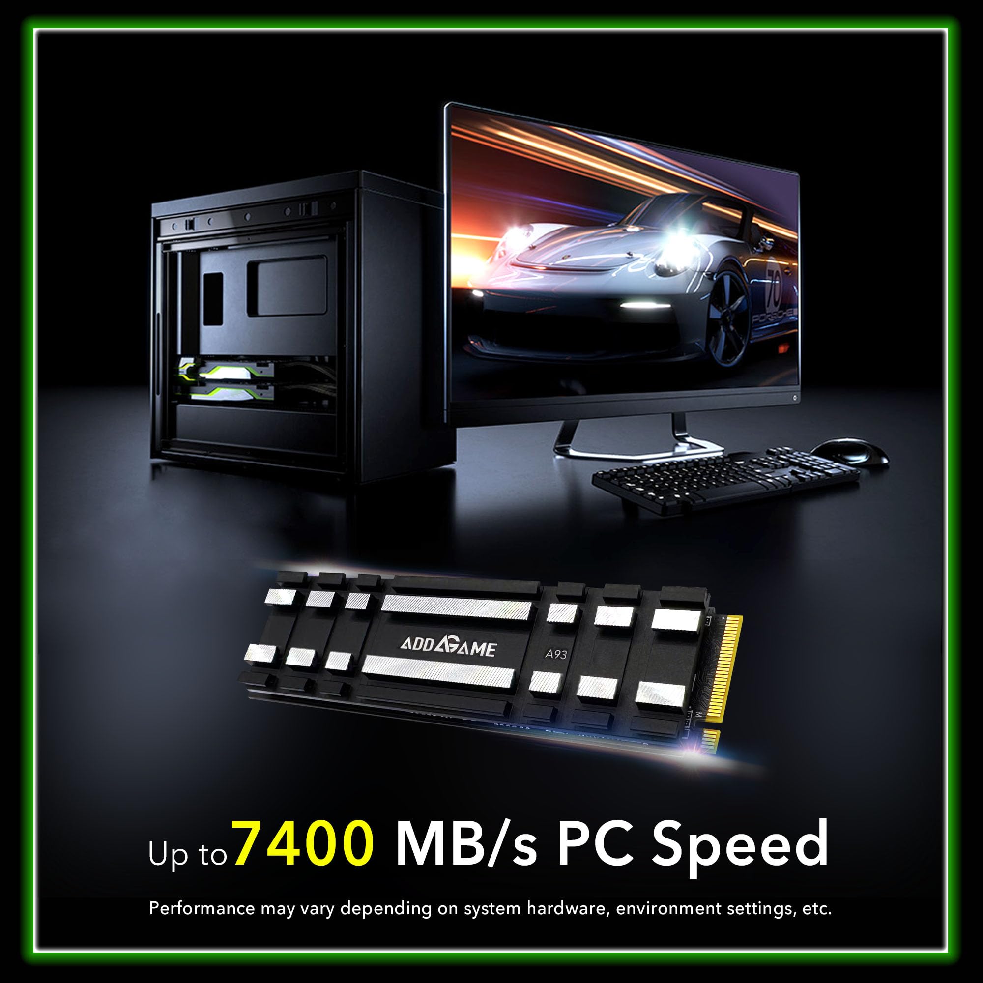 Addlink A93 4Tb Gaming Pc Ps5 Ssd With Heatsink, Up To 7400Mb/S, Gen 4 Pcie Nvme M.2 2280, Slc Cache Internal Hard Drive