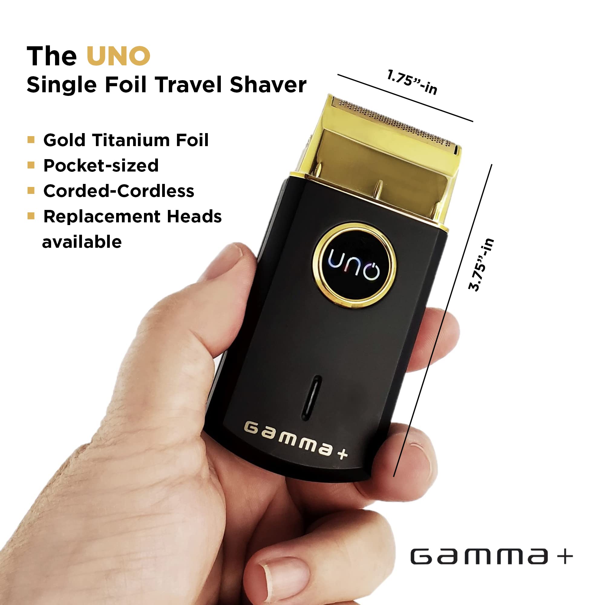 Gamma+ Uno Mini Sized Travel Cordless Mens Single Foil Shaver, Micro Usb Rechargeable For Shorter Facial Stubble, Black