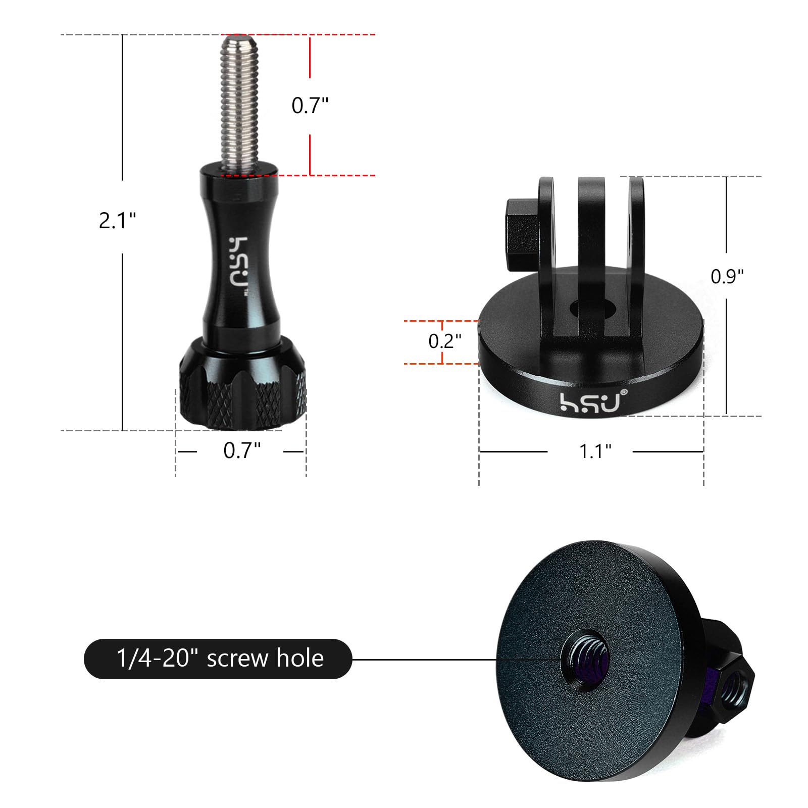 Hsu Aluminum Alloy Metal Gopro Tripod/Monopod Mount With Aluminum Thumbscrew For Gopro Hero 13, 12, 11, 10, 9, 8, 7, 6, 5, 4, 3+, 3, 2, 1 Hd, Akaso Campark And Other Action Cameras (Black)