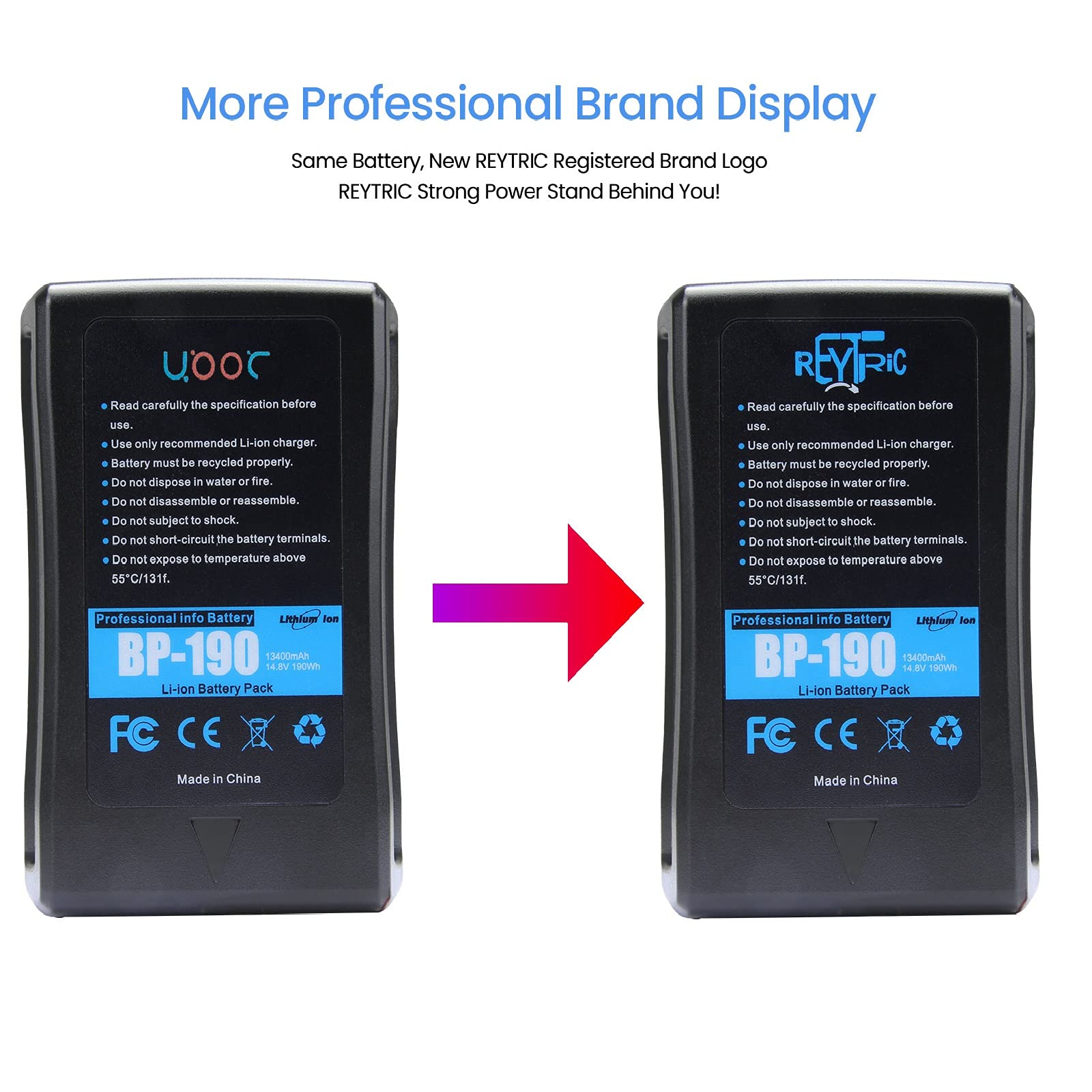 Reytric 190Wh(13400Mah) V Mount/V Lock Battery Compatible Video Camera Camcorder Broadcast Led Light With D Tap Charger