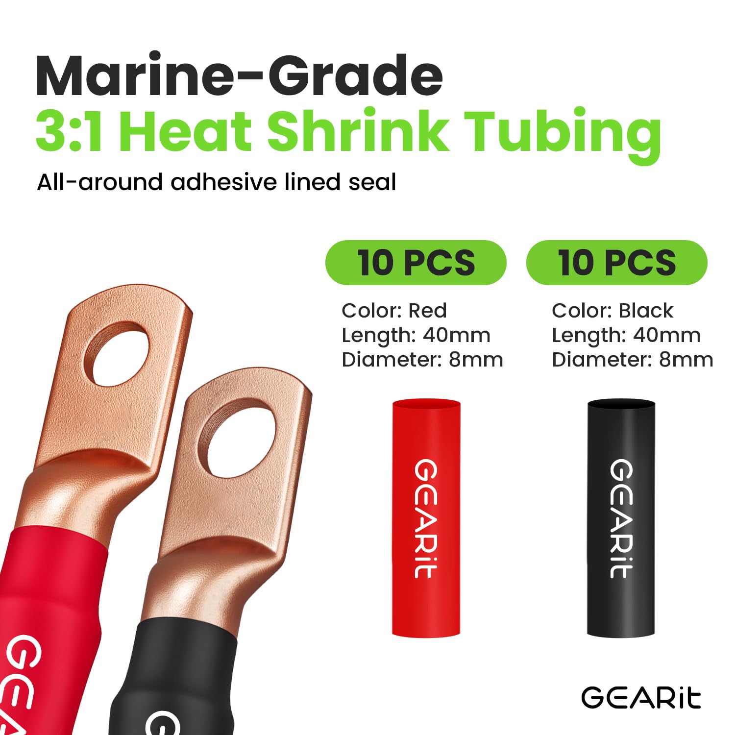 Gearit, 8 Gauge Wire, 15 Lugs, 20 Heat Shrink Wrap, For Automotive, Battery Cable, Amp Kit, Amp, Cca Wire, Wire, Amp Kit, Batter