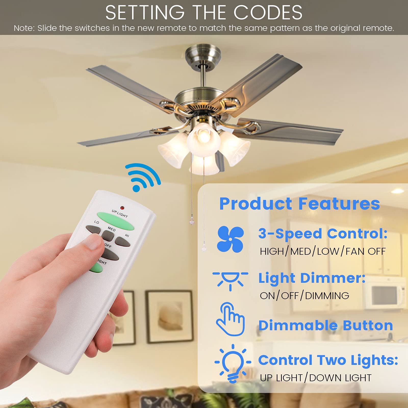 Eogifee Ceiling Fan Remote Control Replacement Of Hampton Bay Uc7078T With Up And Down Light