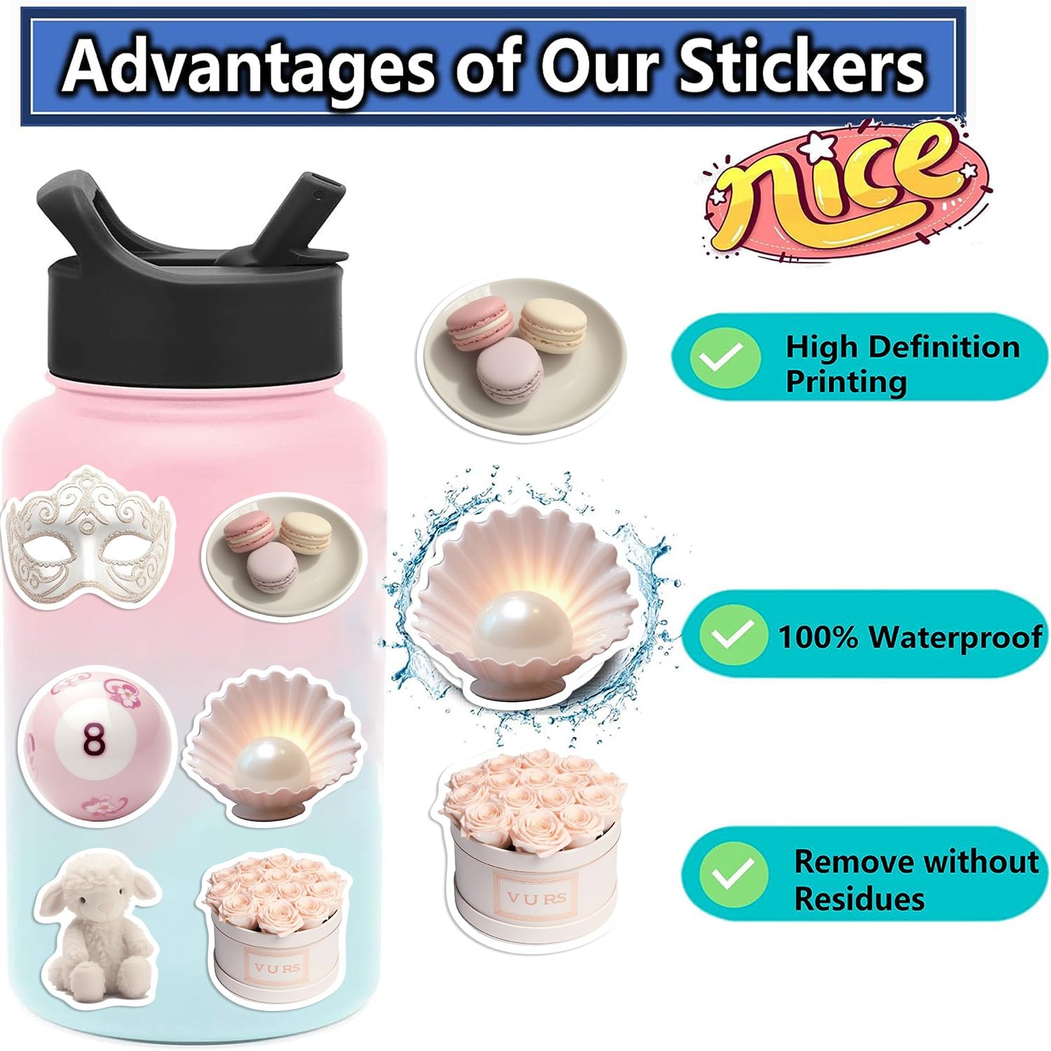 Coquette Aesthetic Stickers For Girls, 50Pcs Cute Pink Preppy Waterproof Vinyl Jaurney Stickers For Water Bottle,Scrapbook,Lapto
