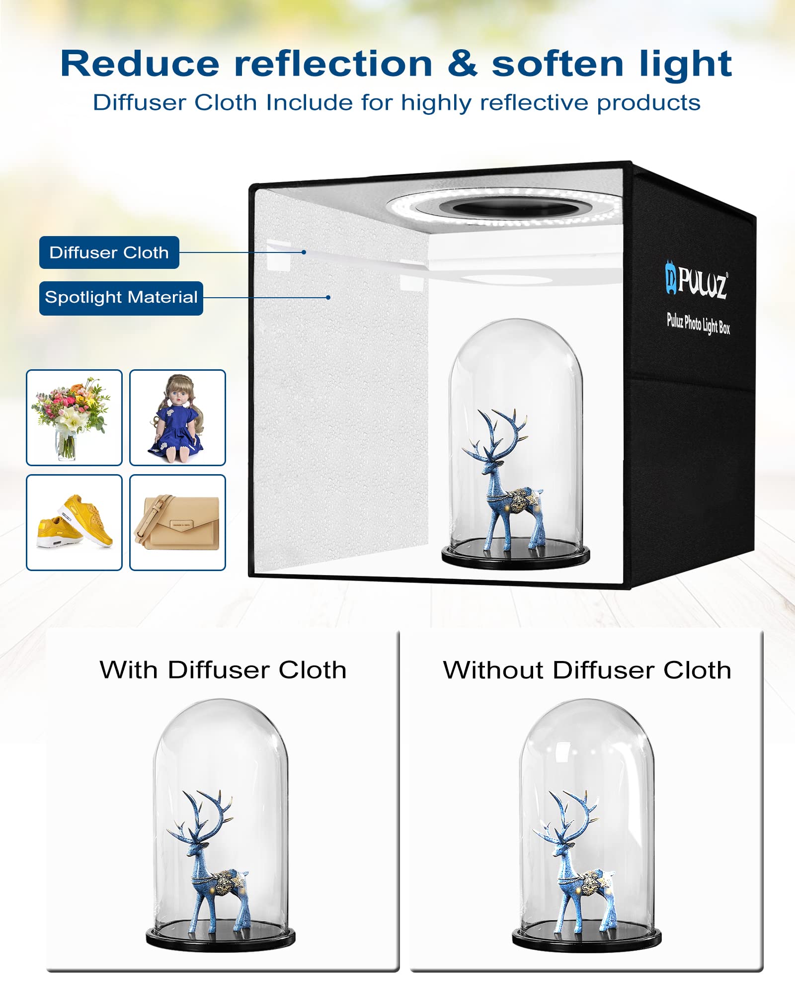 16''  16'' Professional Photo Studio Light Box,Puluz Portable Foldable Light Box Photography,Tri Color Dimmable Photo Box Kit Wi