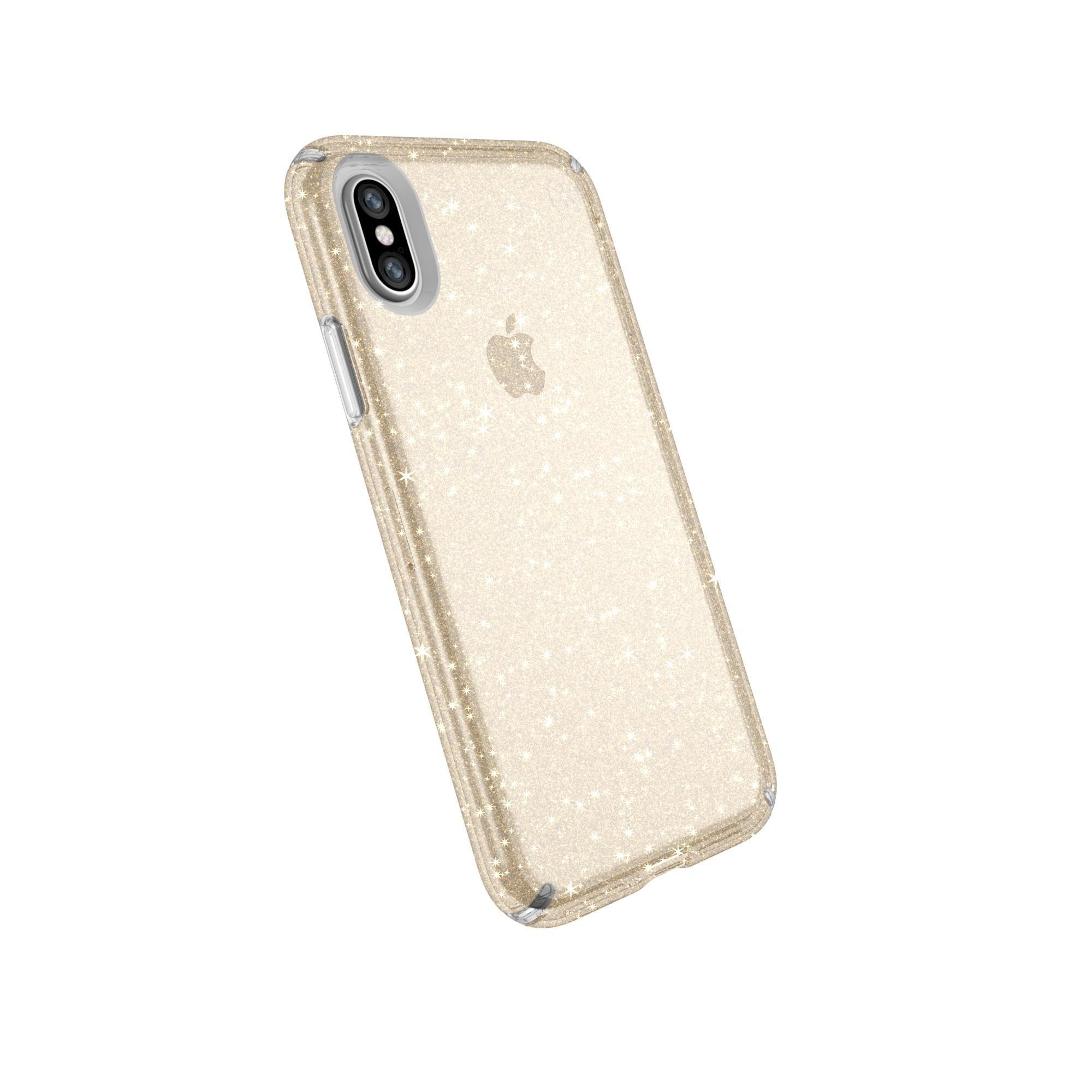 Speck Iphone Xs Presidio Clear + Glitter Case, Scratch Resistant Impactium 8 Foot Drop Protected Iphone Case That Resists Uv Yel