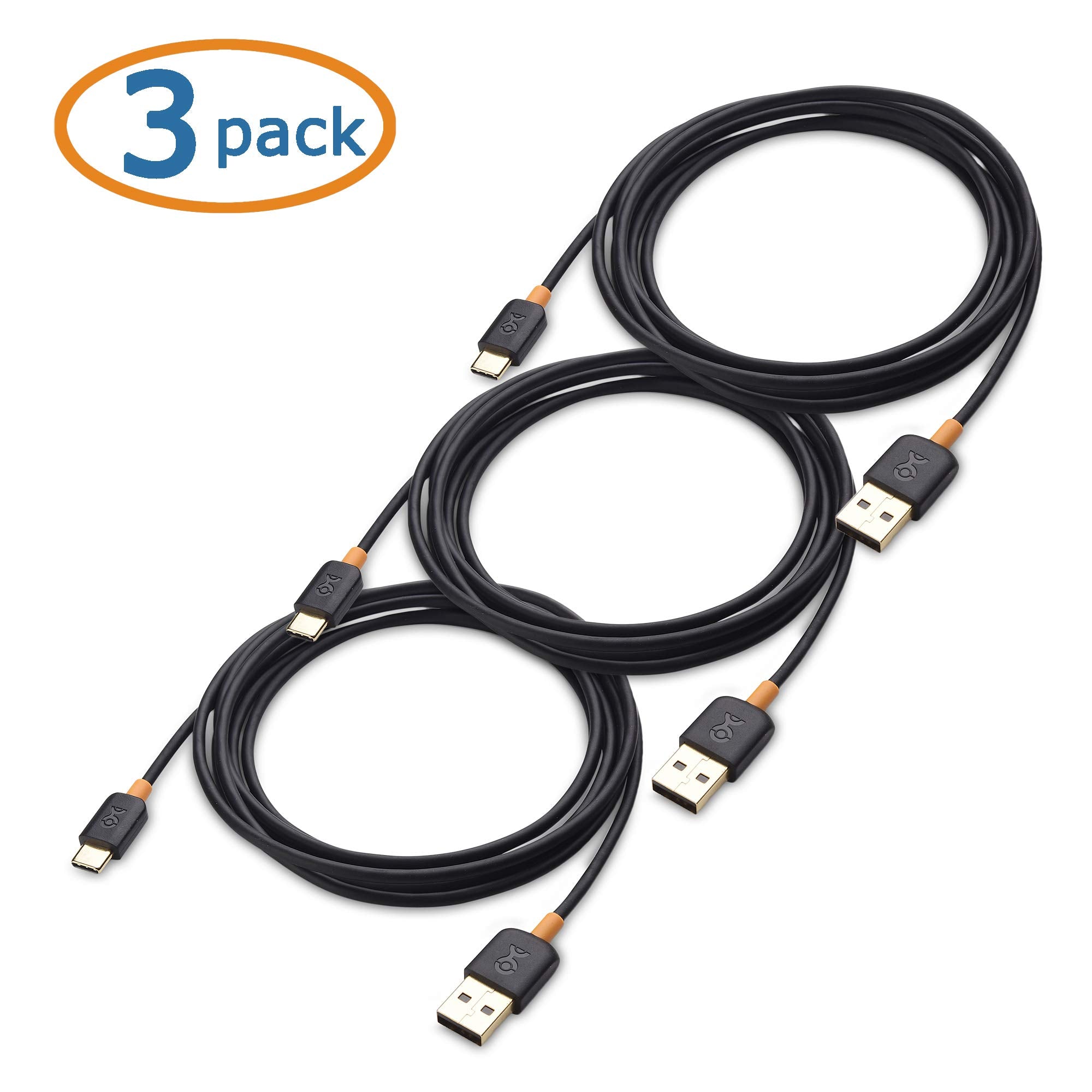Cable Matters 3 Pack USB to USB C Charging Cable 6.6 ft with 3A Fast Charging in Black for iPhone 16/15, Samsung Galaxy S23 Ultra, S23, S22, Note 20, LG G8, Google Pixel 7a, iPad Pro, Nintendo Switch