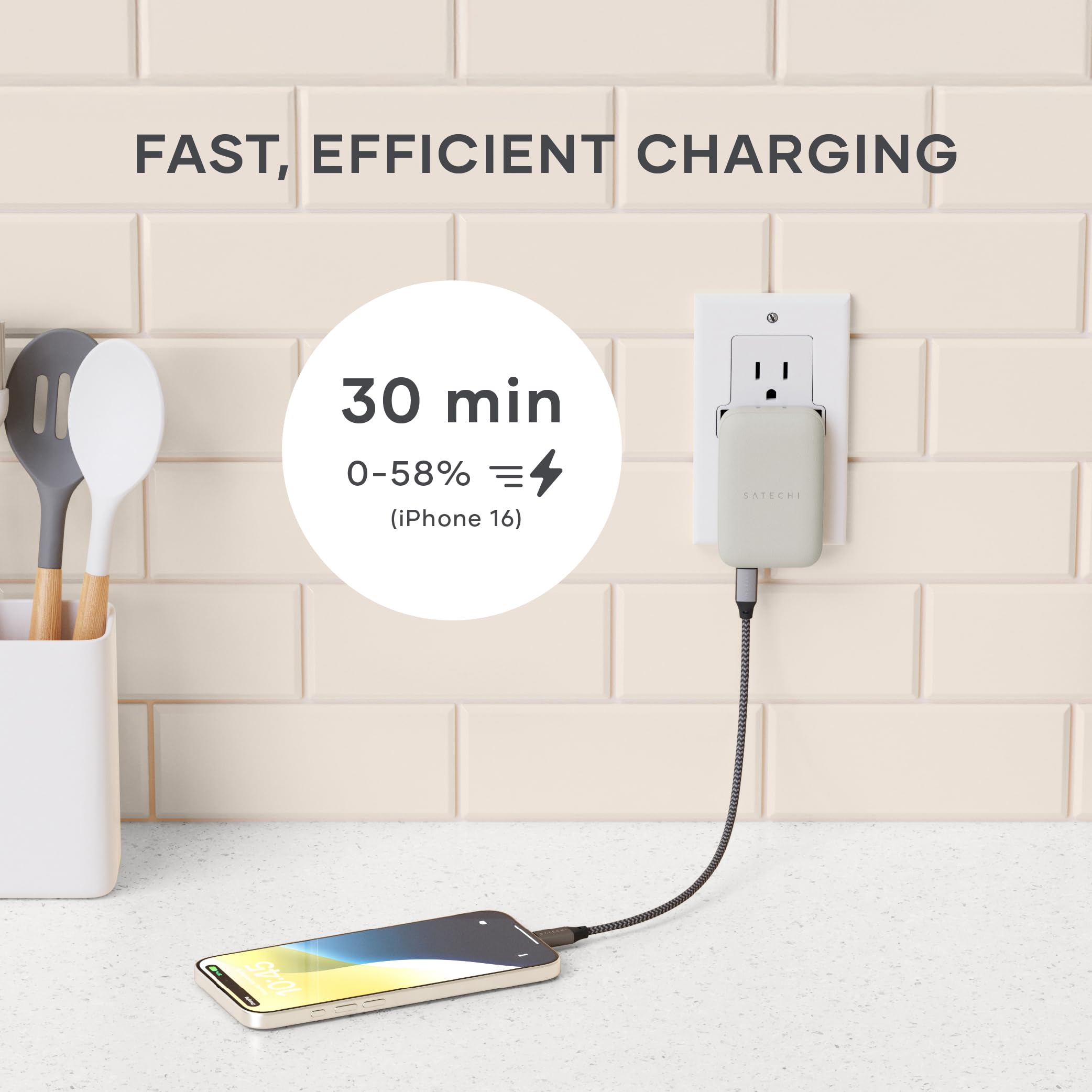 Satechi Onthego 67W Wall Charger, Gan Usb C Travel Charger With 2 Usb-C Pd Fast Charging Ports, For Macbook Pro/Air M4/M3, Ipad