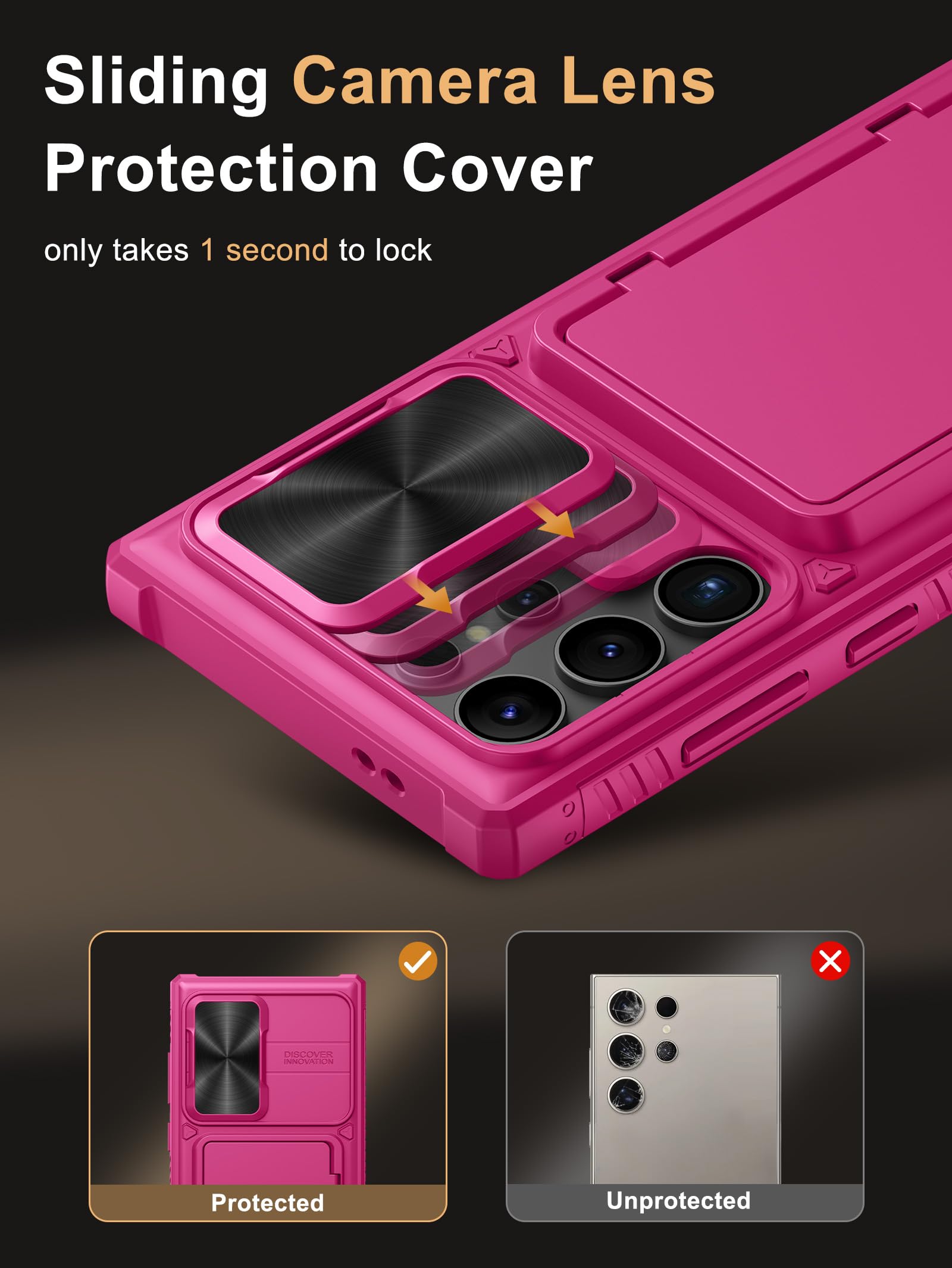 Vihibii For Samsung Galaxy S24 Ultra Case With Card Holder (4 Cards) & Slide Camera Cover & Kickstand, Shockproof Rugged Hard Ba