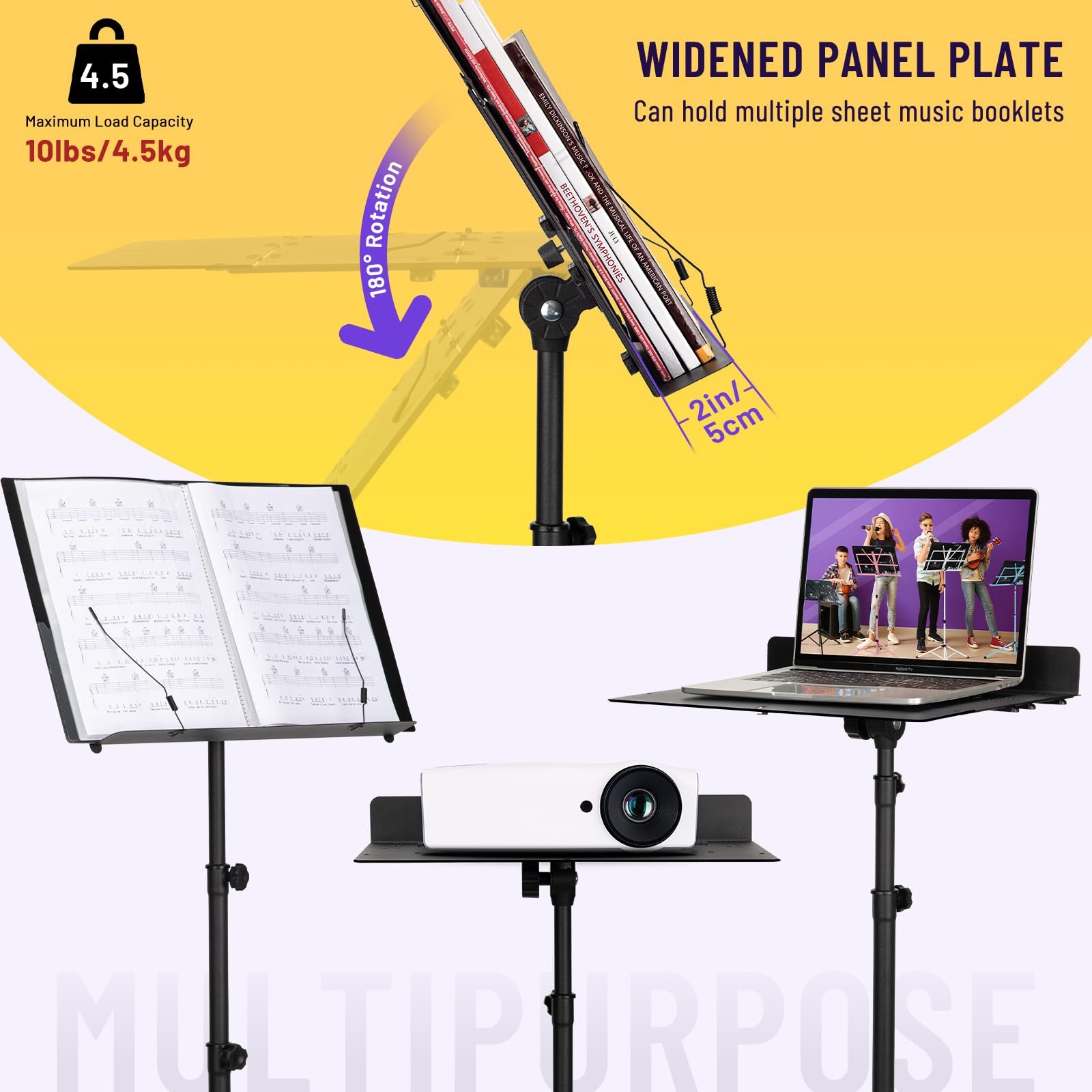Cahaya Foldable Sheet Music Stand With Tri Fold Panel Portable Music Stand With Carrying Bag Matte Frosted Metal Material Sturdy