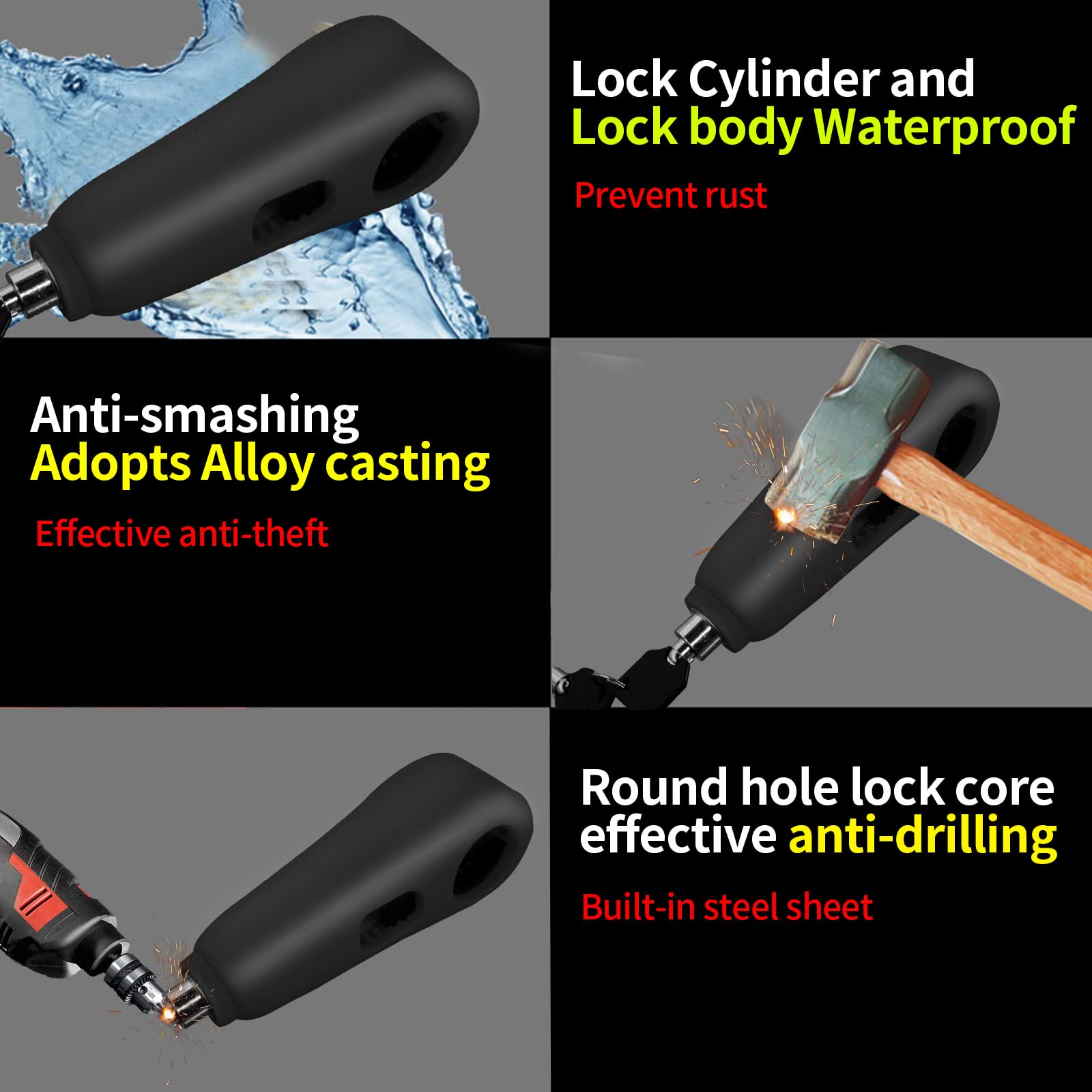 Bngwenhua Motorcycle Throttle Lock, Heavy Duty Anti Theft Adjustable, 110 Db Alarm System, Pa Material, Oval, Black