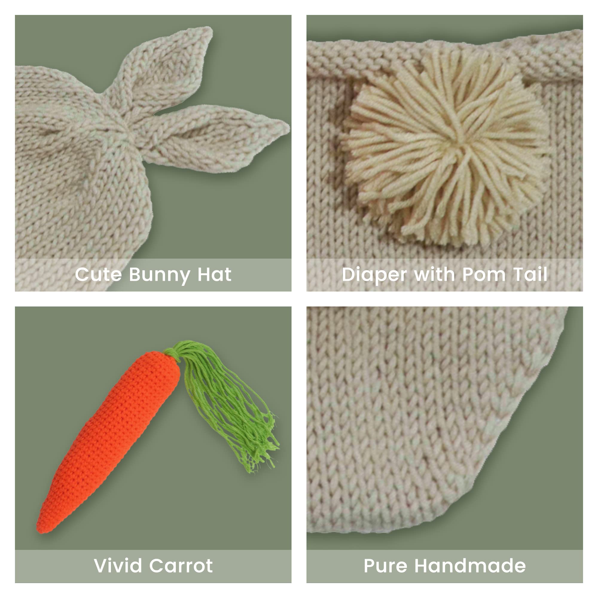 Newborn Photography Props Rabbit Outfit Baby Photoshoot Props Outfits Bunny Crochet Costume Baby Photo Prop Rabbit Hat Diaper Ca