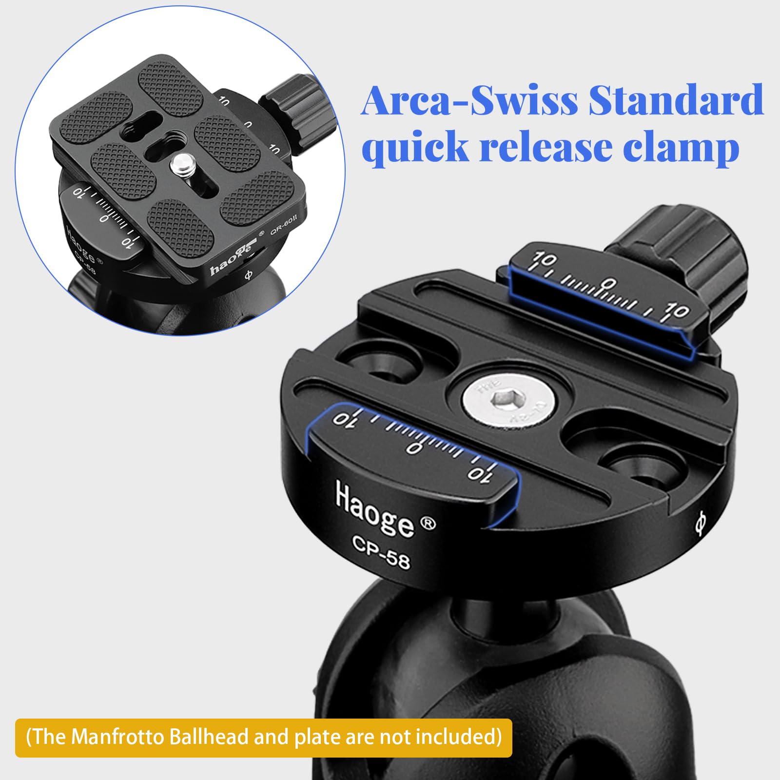 Haoge 58Mm Screw Knob Clamp Adapter Mount For Quick Release Qr Plate Camera Tripod Ballhead Monopod Ball Head Fit Arca Swiss