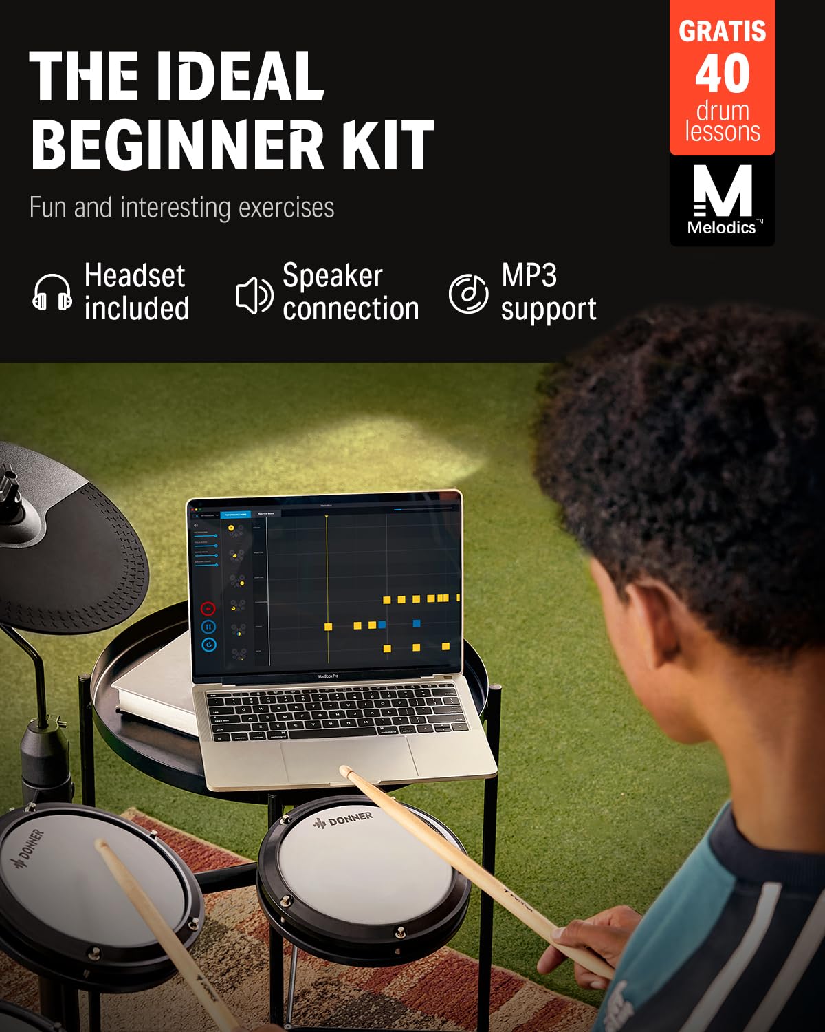 Donner Ded 80 Electronic Drum Set, Electric Drum Set For Beginner With 4 Quiet Mesh Drum Pads, 2 Switch Pedal, 180+ Sounds, Thro
