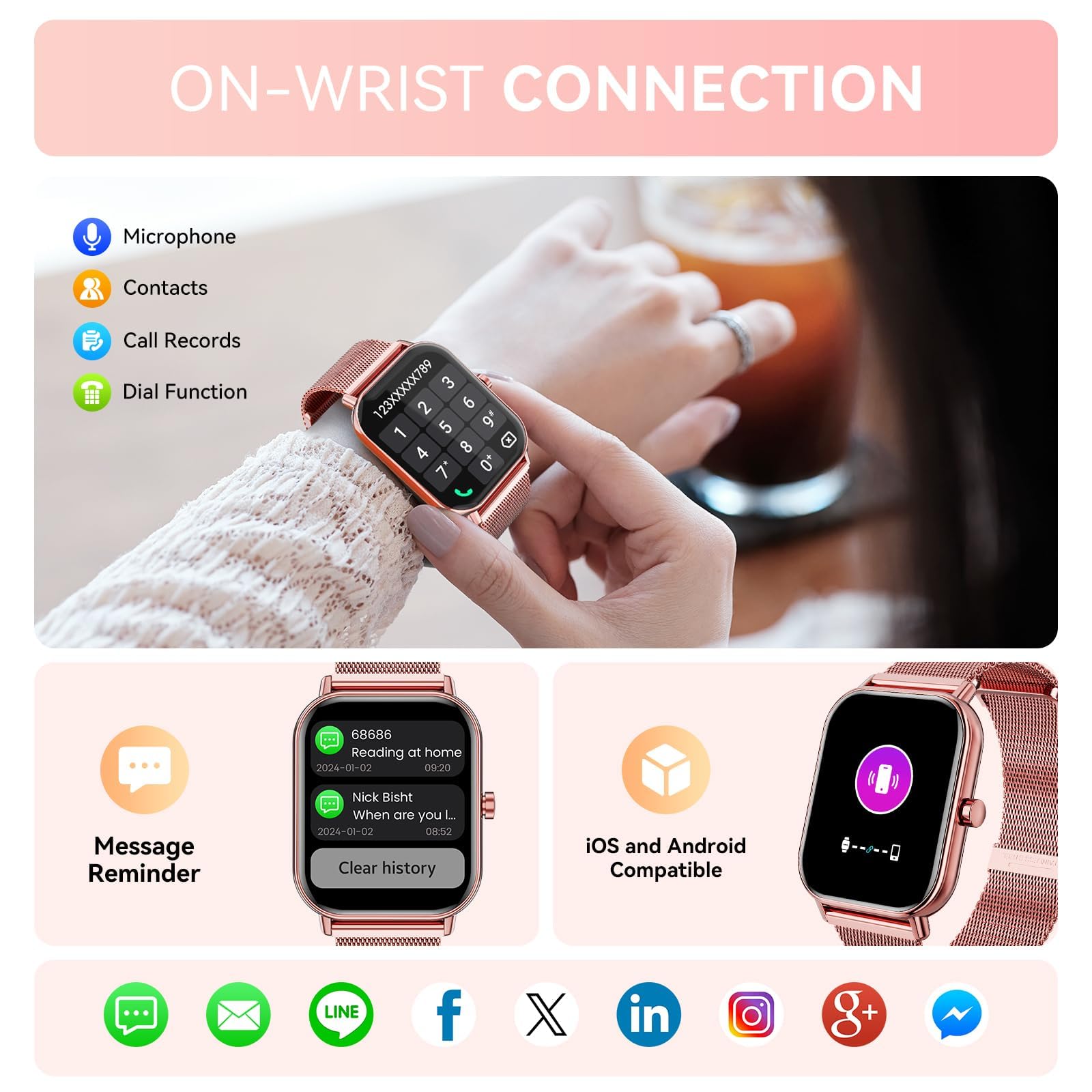 Smart Watch For Women Men, Fitness Tracker Watch For Android Phones Iphone Compatible, 1.85 Smart Watches For Women Men With Blo