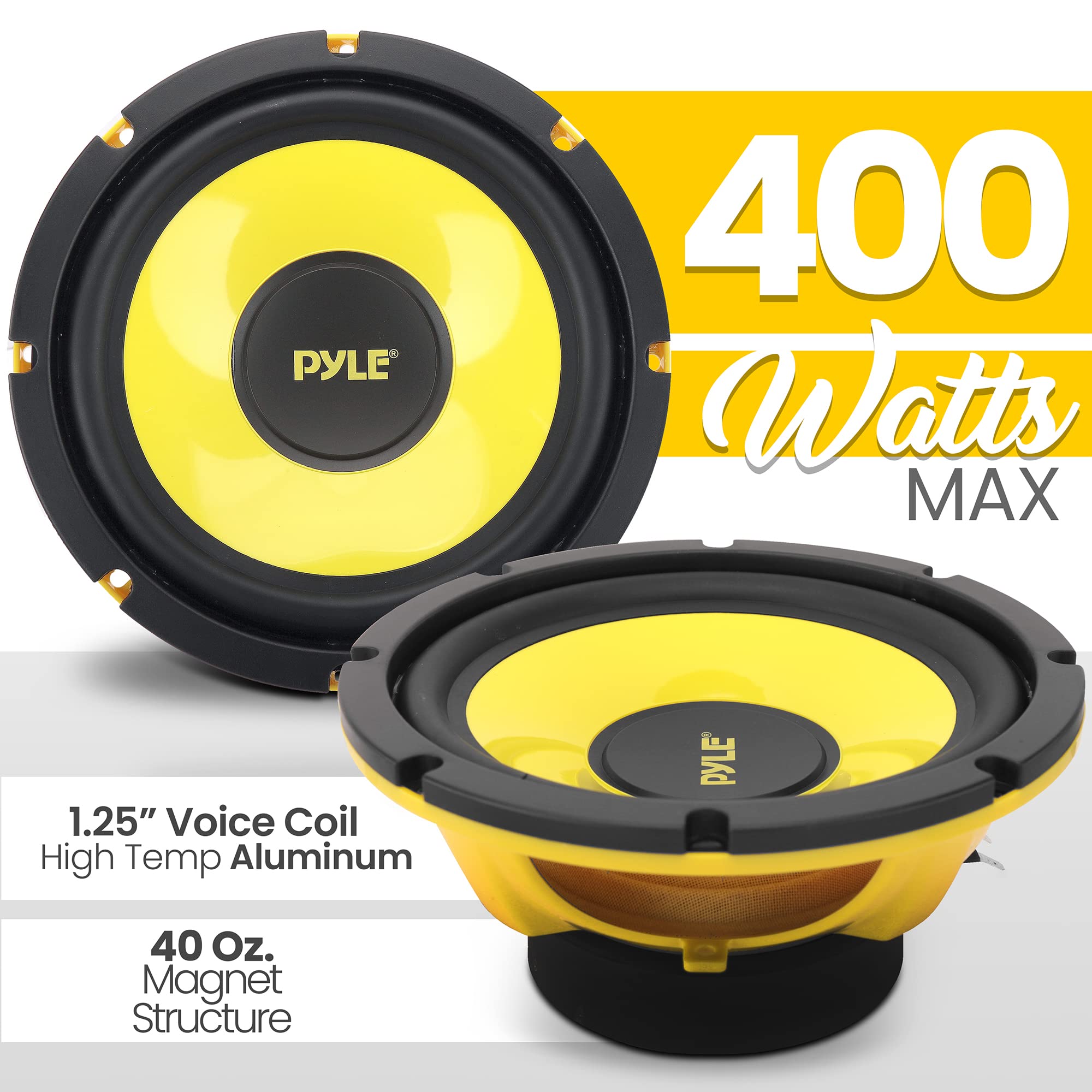 Pyle Car Midbass Speaker System - Pro 8 Inch 400 Watt 4 Ohm Auto Mid-Bass Component Poly Woofer Audio Sound Speakers For Car Ste