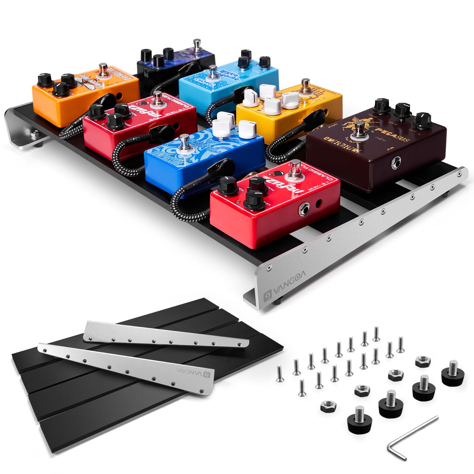 Vangoa Guitar Pedal Board, Aluminium Alloy 2.8Lb Light Pedal Board 18.1''   11.8''   1.9'' Sturdy Effect Pedalboard For 8 12 Ped