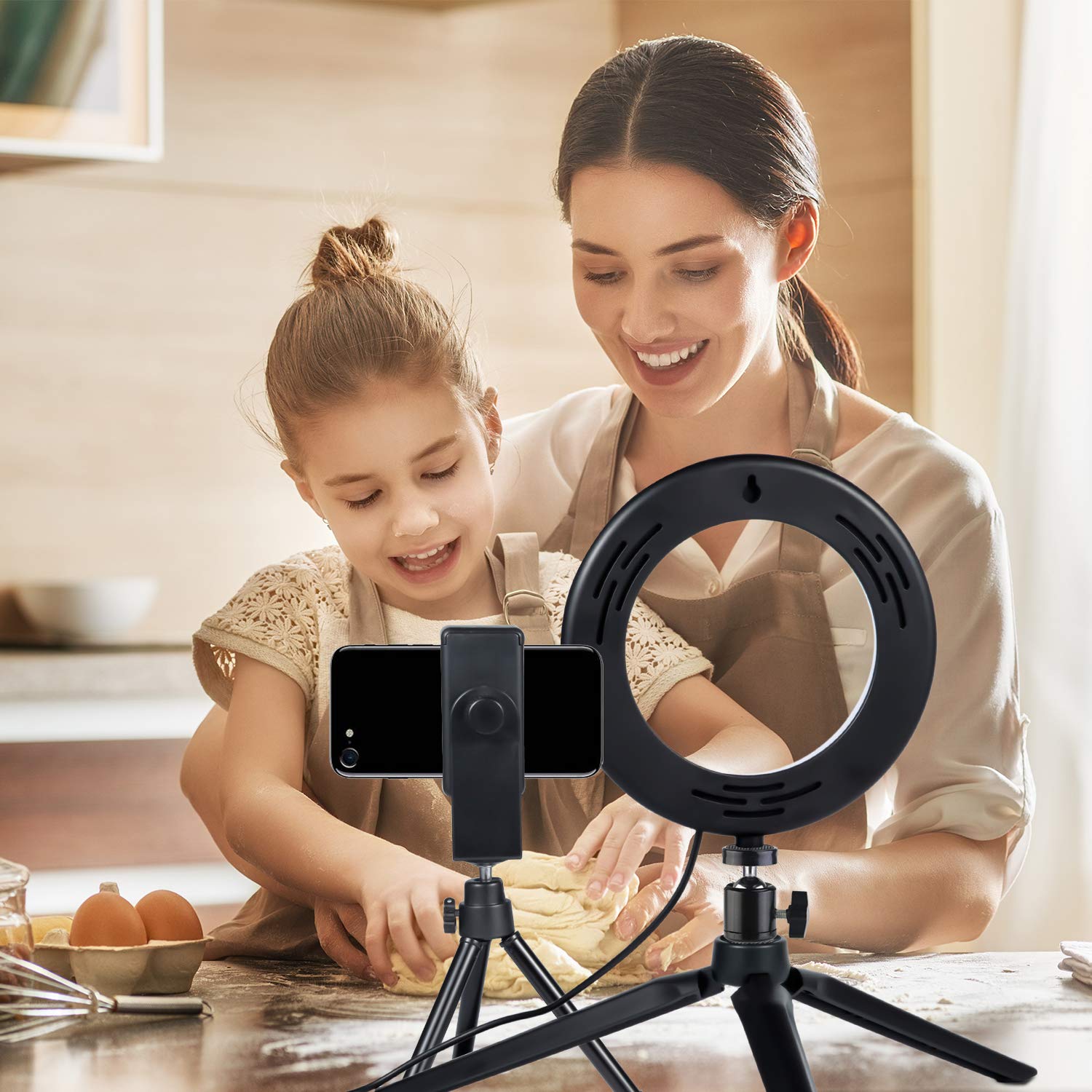 Led Ring Light 6 With Tripod Stand For Desk Youtube Video And Makeup, Mini Led Camera Light With Cell Phone Holder Desktop Led L