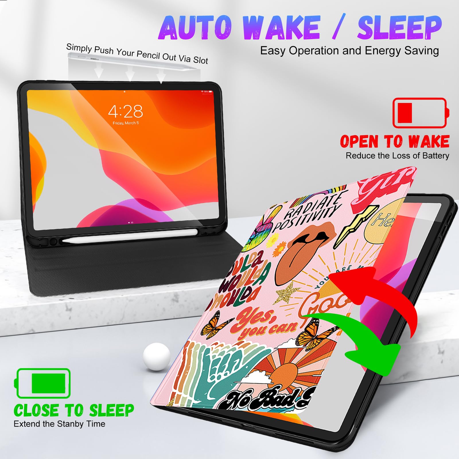 Uppuppy For Ipad Air 11 Inch Case, Air 5Th/4Th Generation 10.9, Pro 11'' Case Cute Kids Women Girls Girly Folio Quote With Apple