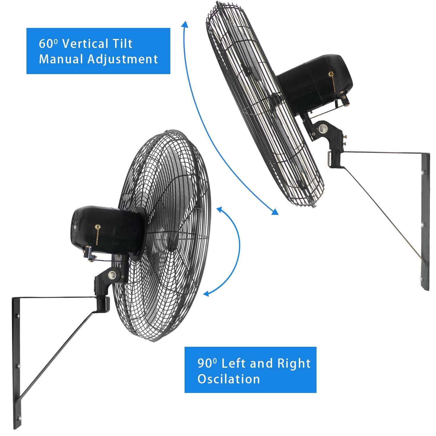 Ken Brown 20 Inch Industrial Oscillating Wall Mount Fan 5500Cfm,Heavy Duty,High Velocity,3  Speed,Black