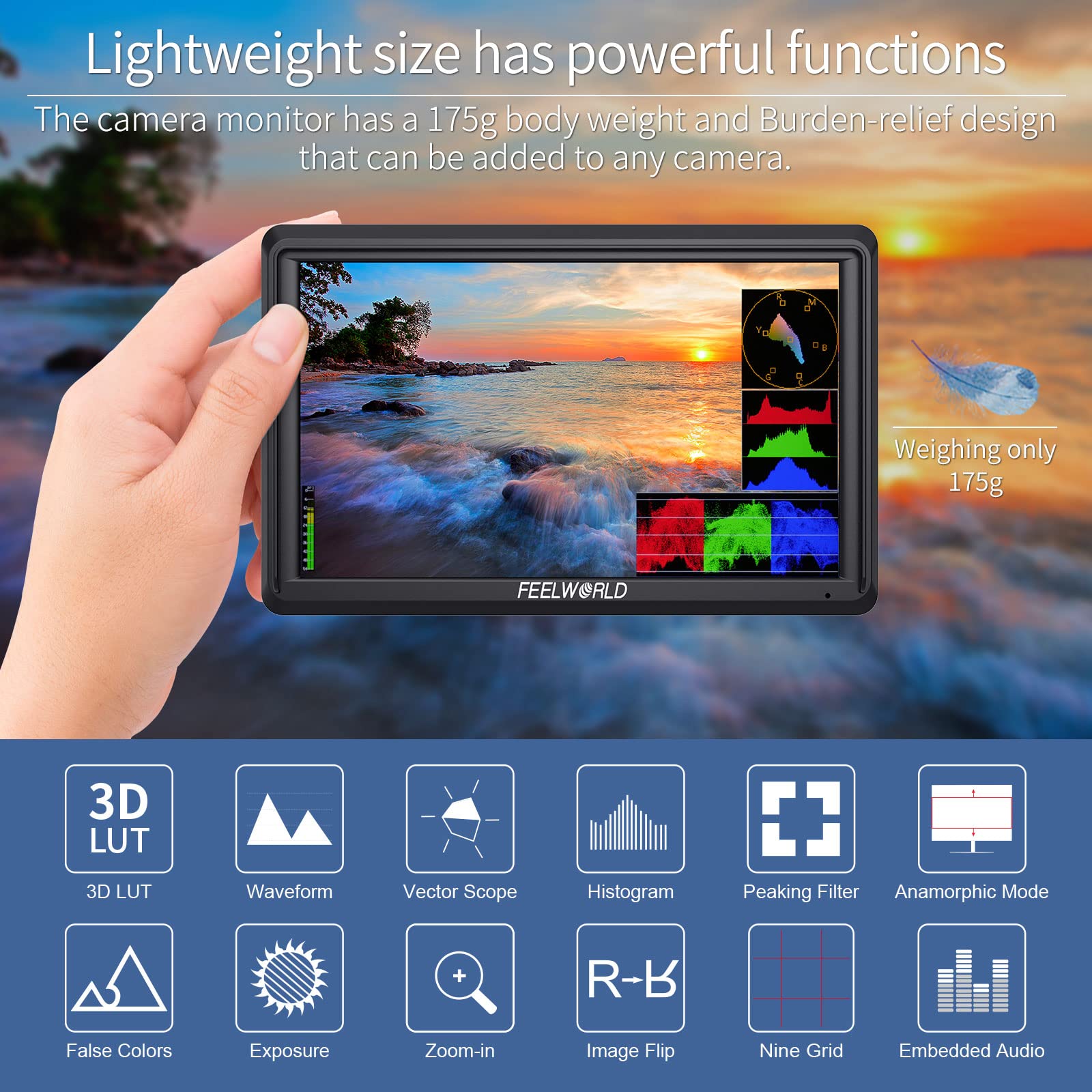 Feelworld Fw568 V3 Upgrade 6 Inch Camera Field Monitor With 4K Hdmi Ultra Bright Screen 3D Lut Small Full Hd 1920X1080 Ips Video
