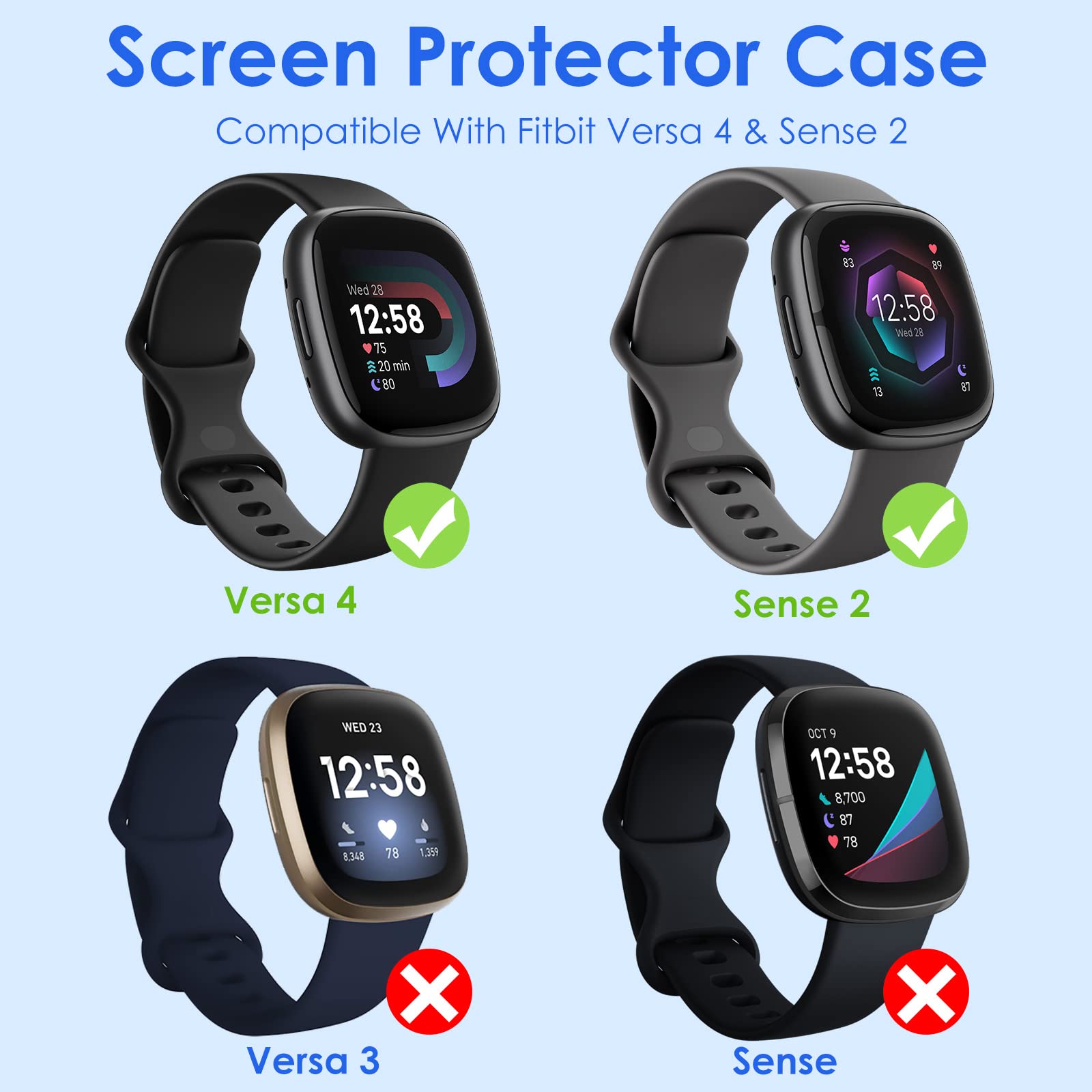 Nanw 4-Pack Screen Protector Case Compatible With Fitbit Sense 2/Versa 4, Soft Tpu Plated Bumper Full Cover Protective Cases For