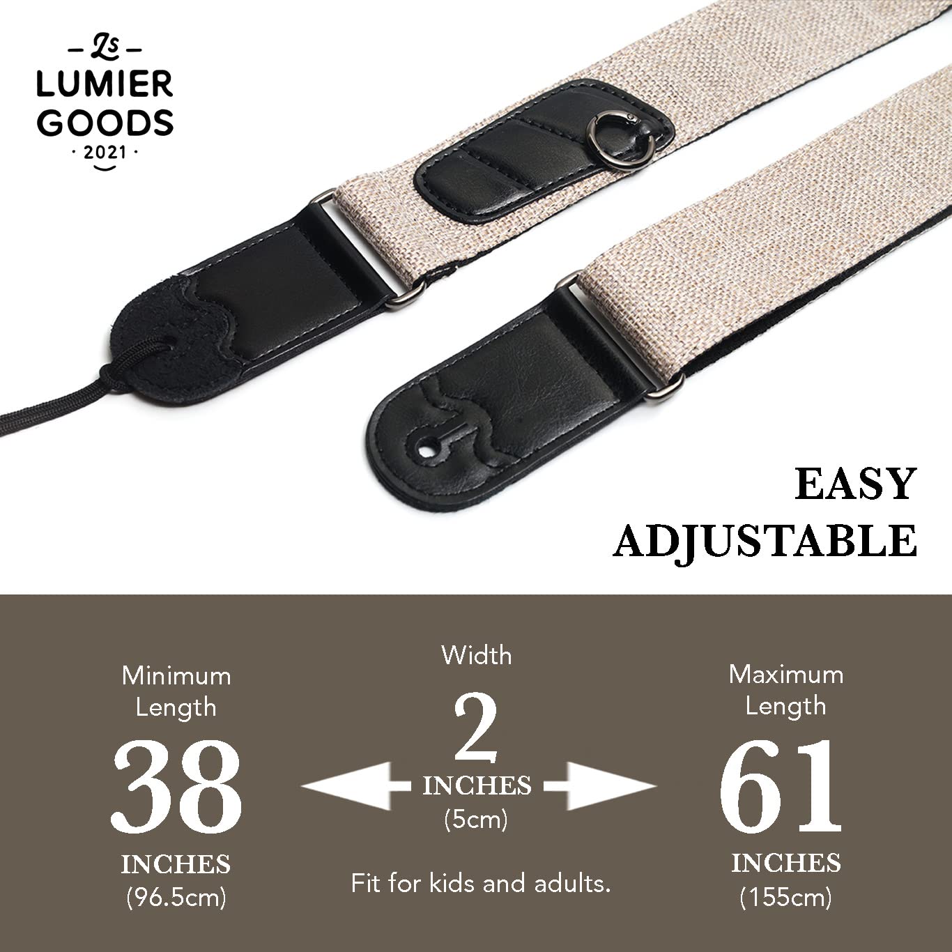 Guitar Strap For Bass, Electric & Acoustic Guitar, Strap Locks Included (Beige), One Size, (Lmr00_0312)