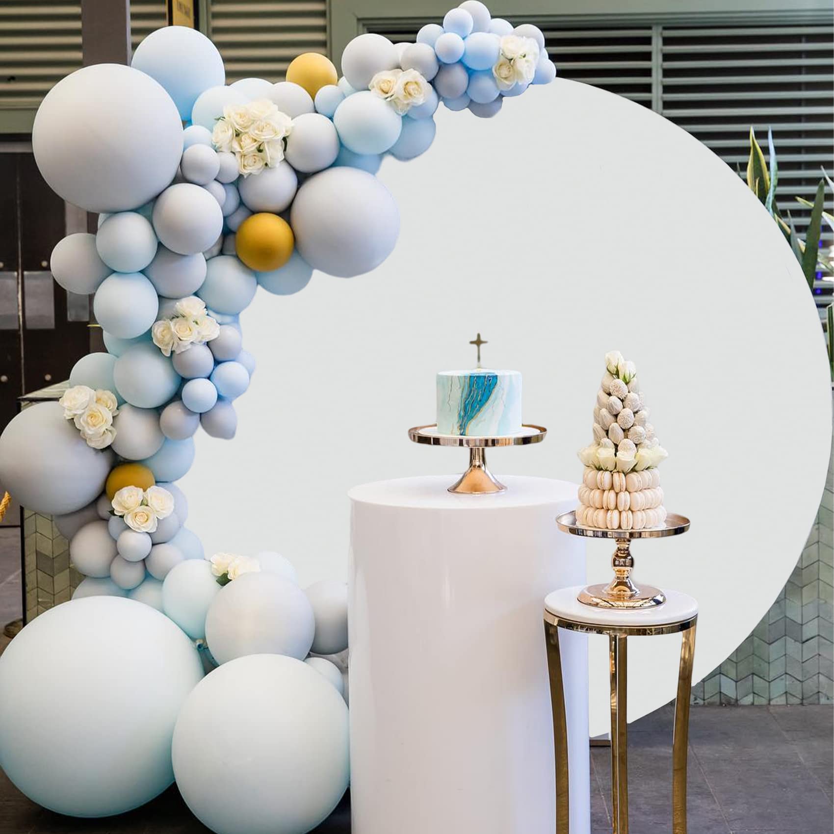 Yongfoto 8X8Ft White Round Backdrop Cover Polyester Circular White Fabric Solid Color Professional Photography Background Birthd