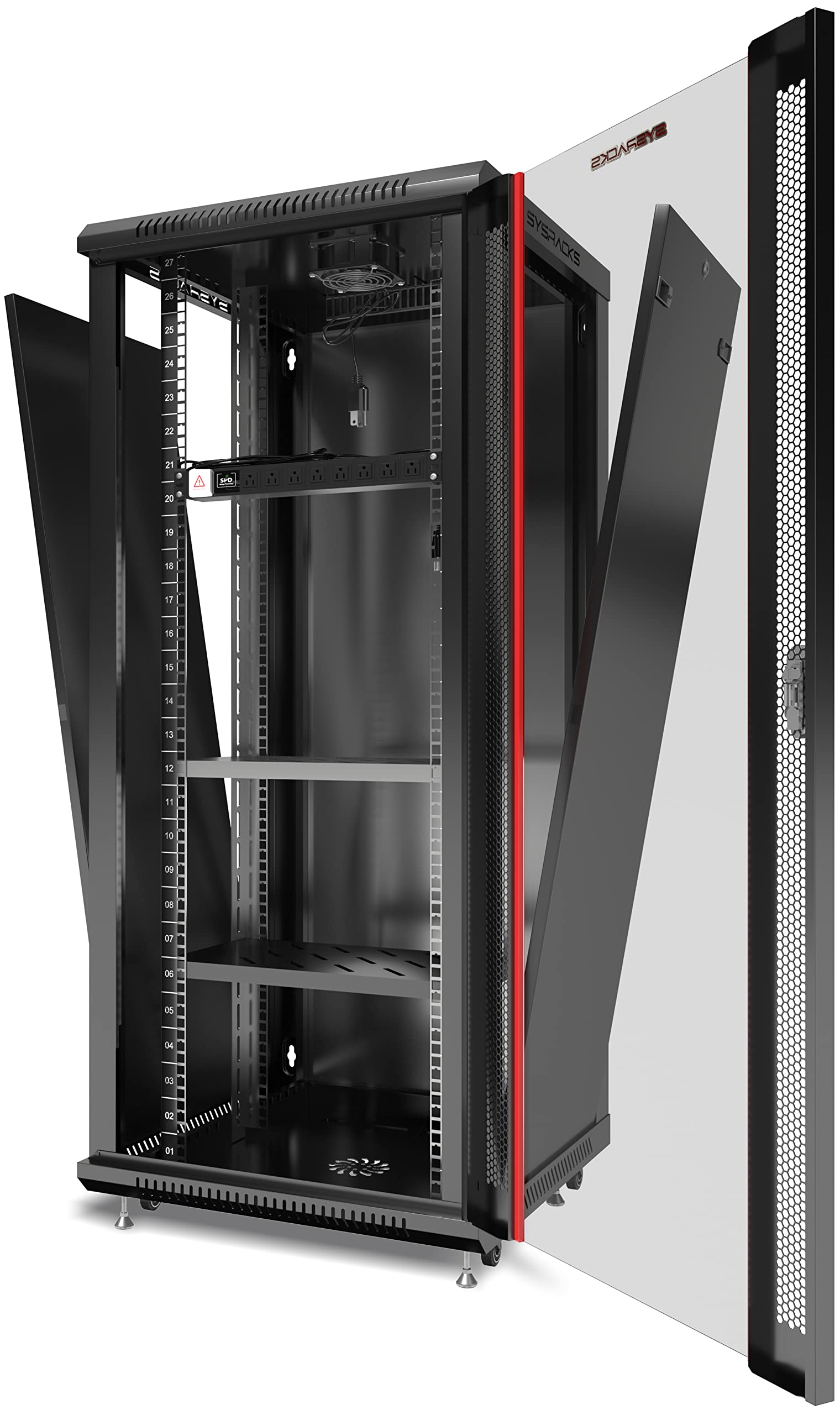 Server Rack   27U Wall Cabinet   Wall Mount Rack Enclosure With Fans   Audio Rack   Network Rack   24 Inch Depth Av Cabinet   With Casters   Pdu   Shelf   Locking Cabinet   Black (27U 24'X24'X51')