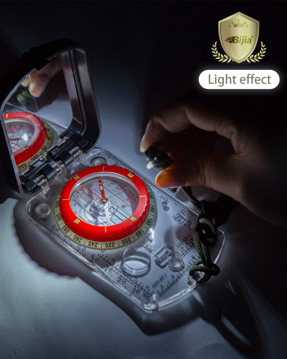 Bijia Orienteering Map Compass  Sighting Mirror Compass With Adjustable Declination,Clinometer And Led Light For Hiking, Camping