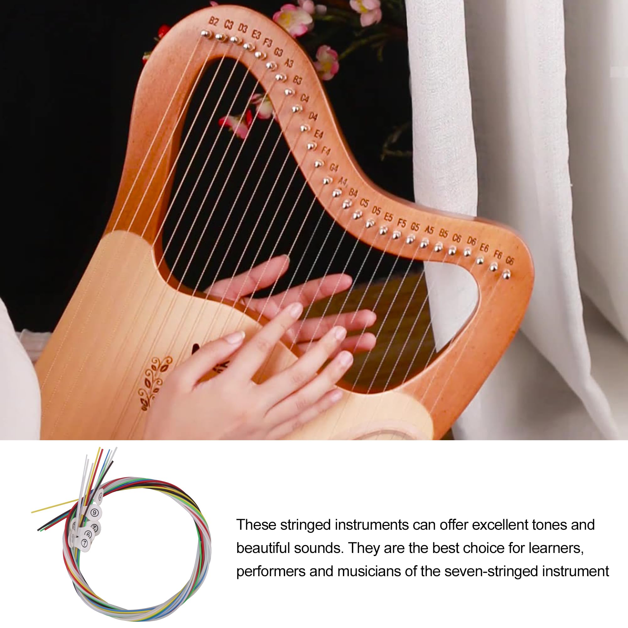 Bstinay Multicolor Lyre Harp Nylon String Set For 10 String Lyre Replacement Accessory