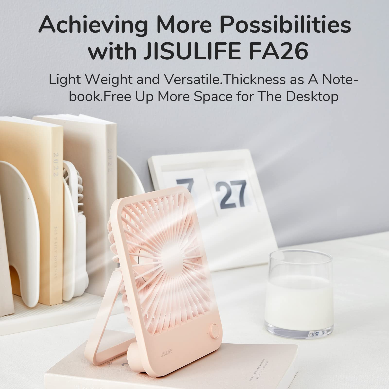 Jisulife Desk Fan Battery Rechargable Fan,180Foldable Portable Personal Fan, 4 Speeds Adjustable For Home Office Travel Outdoor