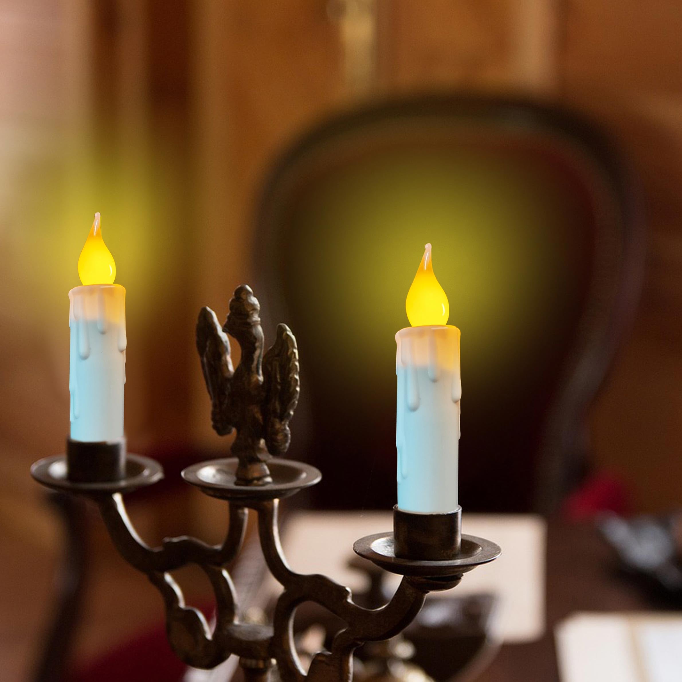 Flameless Short Taper Candles Battery Operated With Timer,White Battery Operated Taper Candles Flickering Flameless,6 Pcs Led Ca