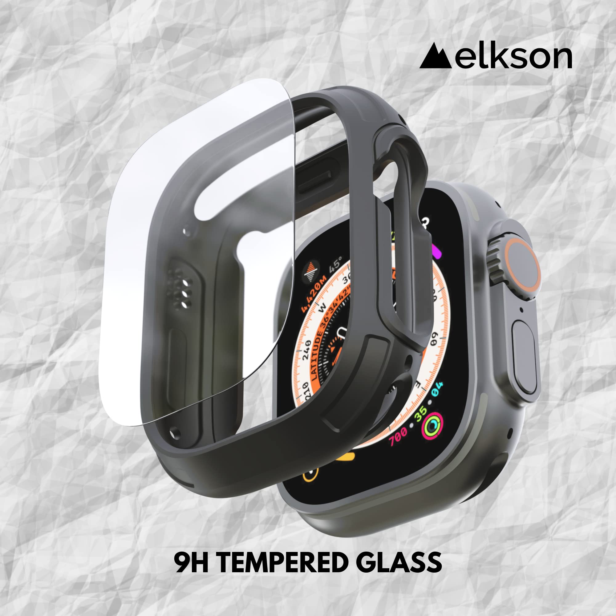 Elkson Compatible Apple Watch Ultra Bumper Case & Screen Protector Kit 49Mm Quattro Max Series Rugged, Military Grade Durable Fl